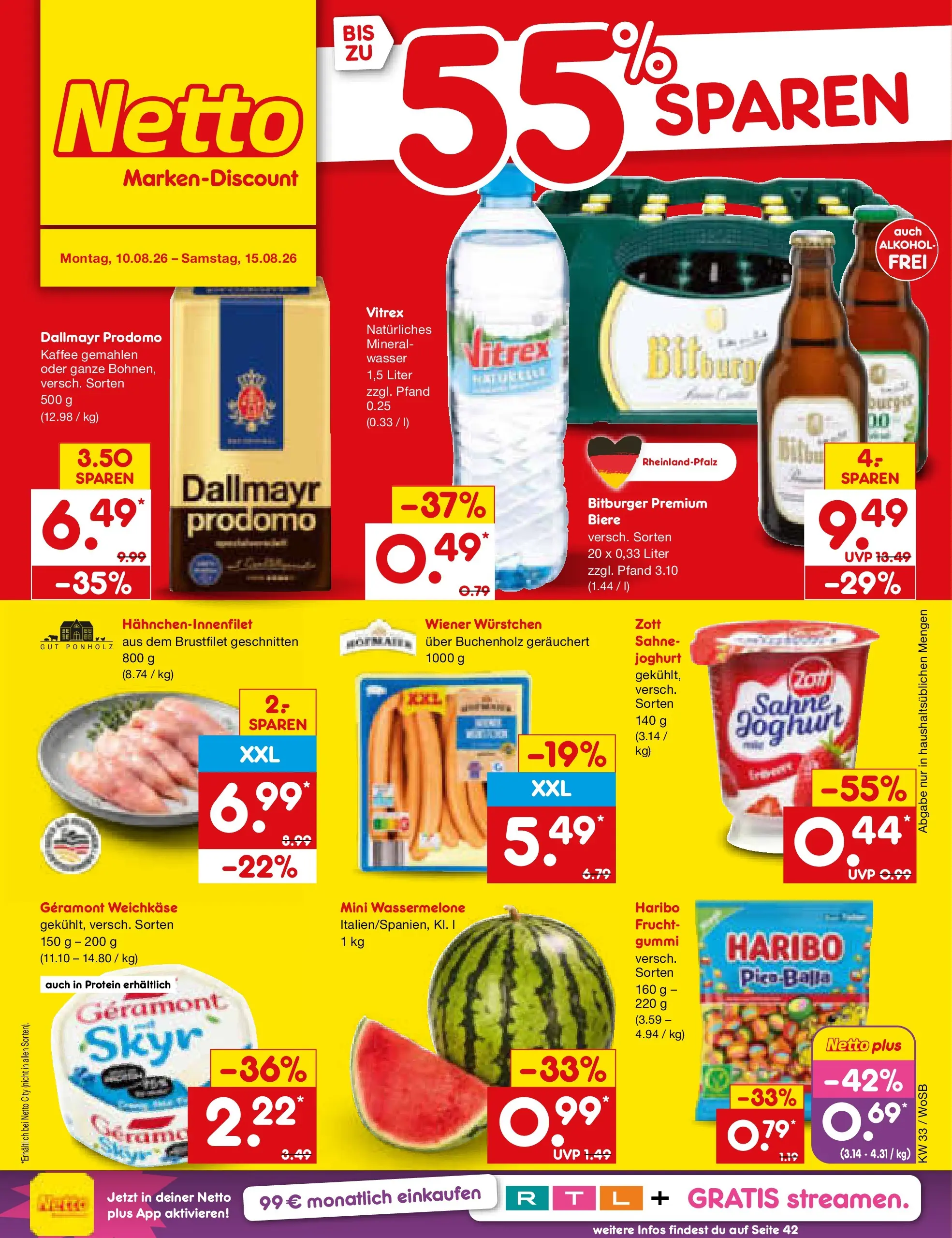 Netto Marken-Discount Prospekt Mannheim (ab 10.08.2026) ยป Angebote | Seite: 1 | Produkte: Bitburger, Wiener wurstchen, Haribo, Sahne Netto Marken-Discount Prospekt Mannheim (ab 10.08.2026) ยป Angebote | Seite: 1 | Produkte: Bitburger, Wiener wurstchen, Haribo, Sahne