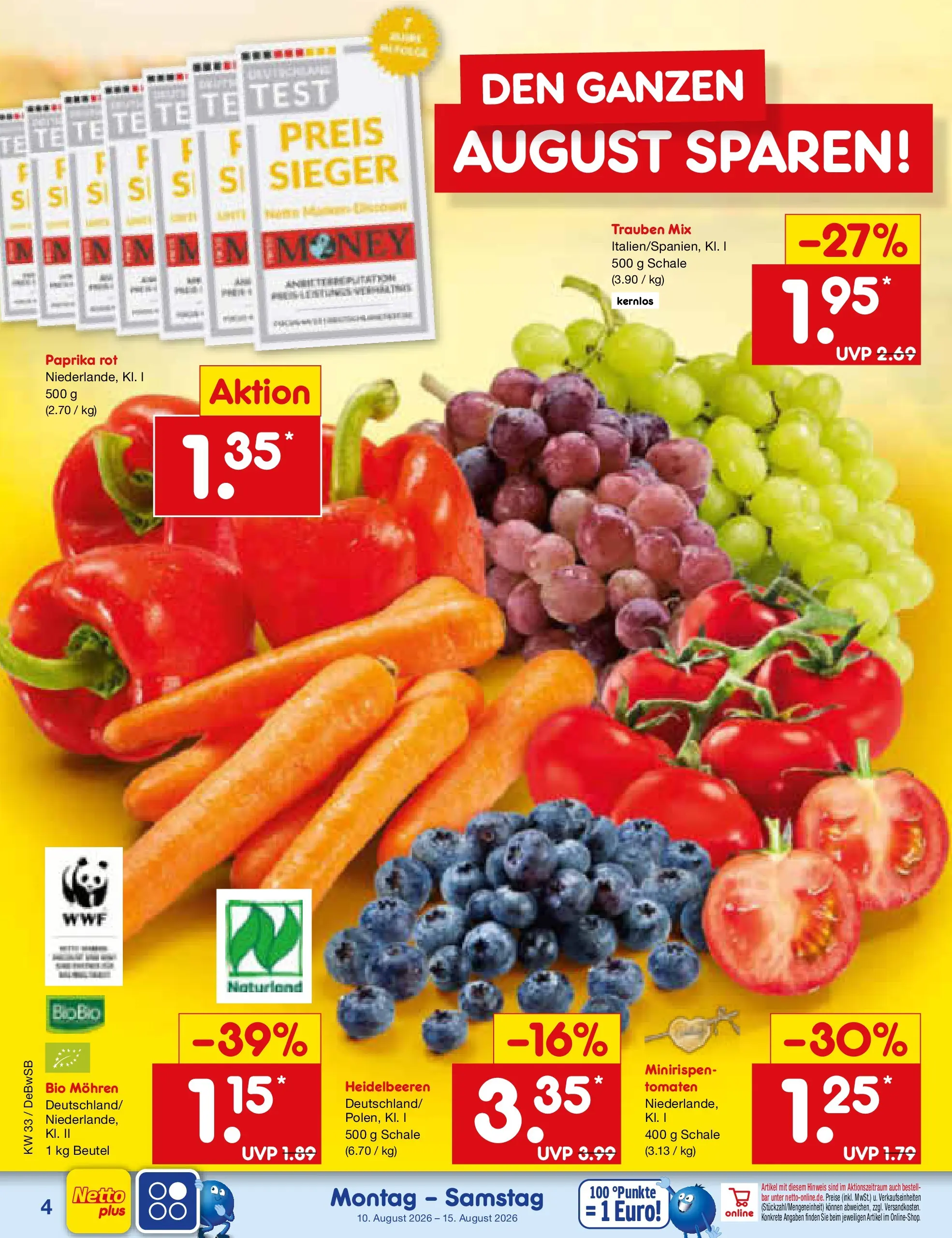 Netto Marken-Discount Prospekt Waiblingen-Bittenfeld (ab 10.08.2026) ยป Angebote | Seite: 4 | Produkte: Paprika rot, Mohren, Heidelbeeren, Paprika Netto Marken-Discount Prospekt Waiblingen-Bittenfeld (ab 10.08.2026) ยป Angebote | Seite: 4 | Produkte: Paprika rot, Mohren, Heidelbeeren, Paprika