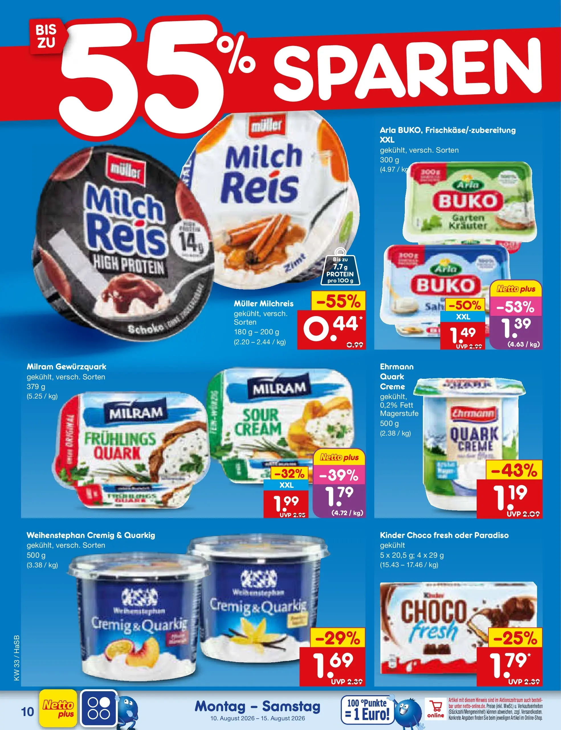 Netto Marken-Discount Prospekt Wuppertal (ab 10.08.2026) » Angebote | Seite: 10 | Produkte: Quark, Milch, Creme, Milram