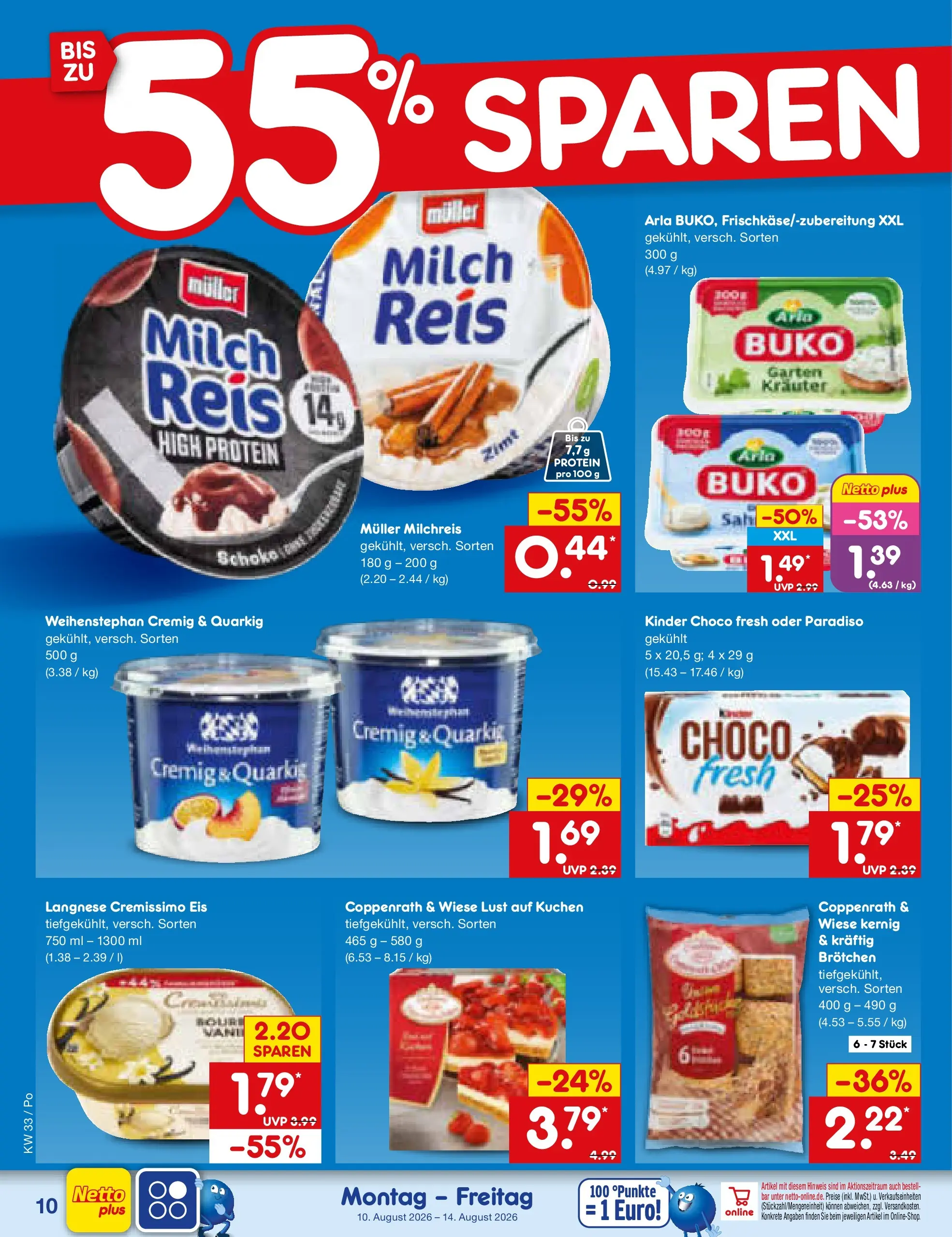 Netto Marken-Discount Prospekt Regensburg (ab 10.08.2026) » Angebote | Seite: 10 | Produkte: Langnese cremissimo, Milch, Kuchen, Eis