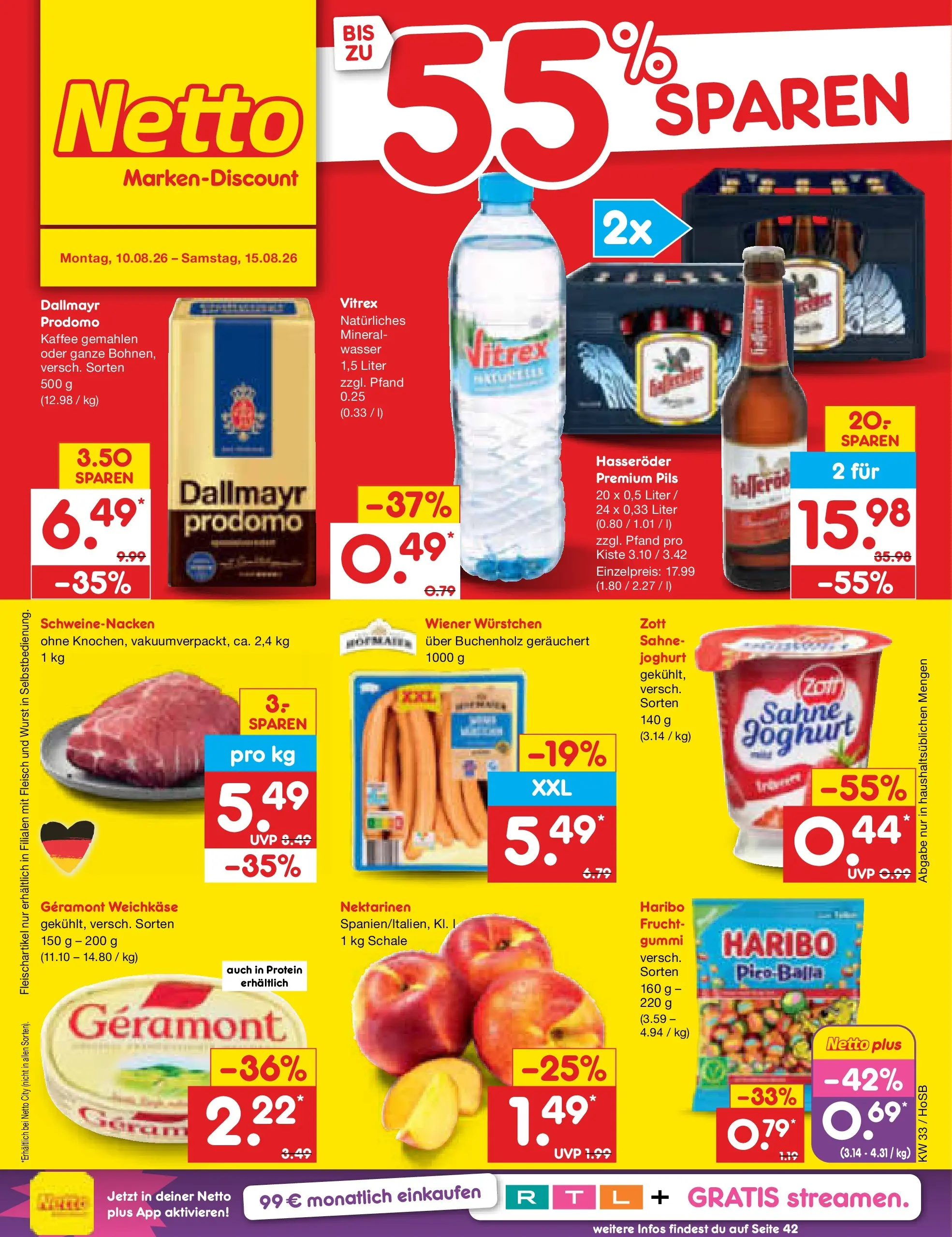 Netto Marken-Discount Prospekt Hannover (ab 10.08.2026) ยป Angebote | Seite: 1 | Produkte: Wiener wurstchen, Joghurt, Wasser, Sahne Netto Marken-Discount Prospekt Hannover (ab 10.08.2026) ยป Angebote | Seite: 1 | Produkte: Wiener wurstchen, Joghurt, Wasser, Sahne