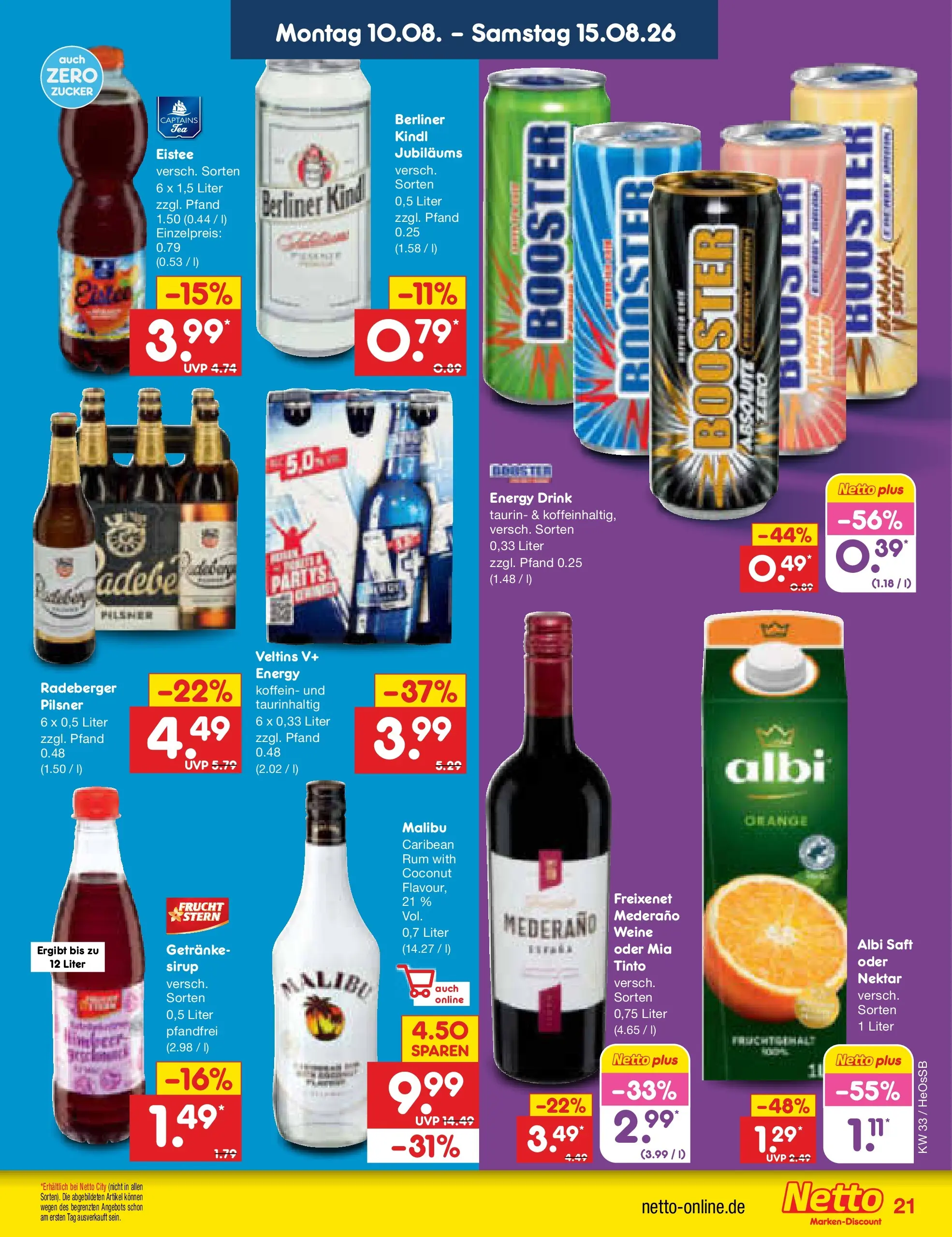 Netto Marken-Discount Prospekt Kröpelin (ab 10.08.2026) » Angebote | Seite: 29 | Produkte: Berliner, Energy, Freixenet, Sirup