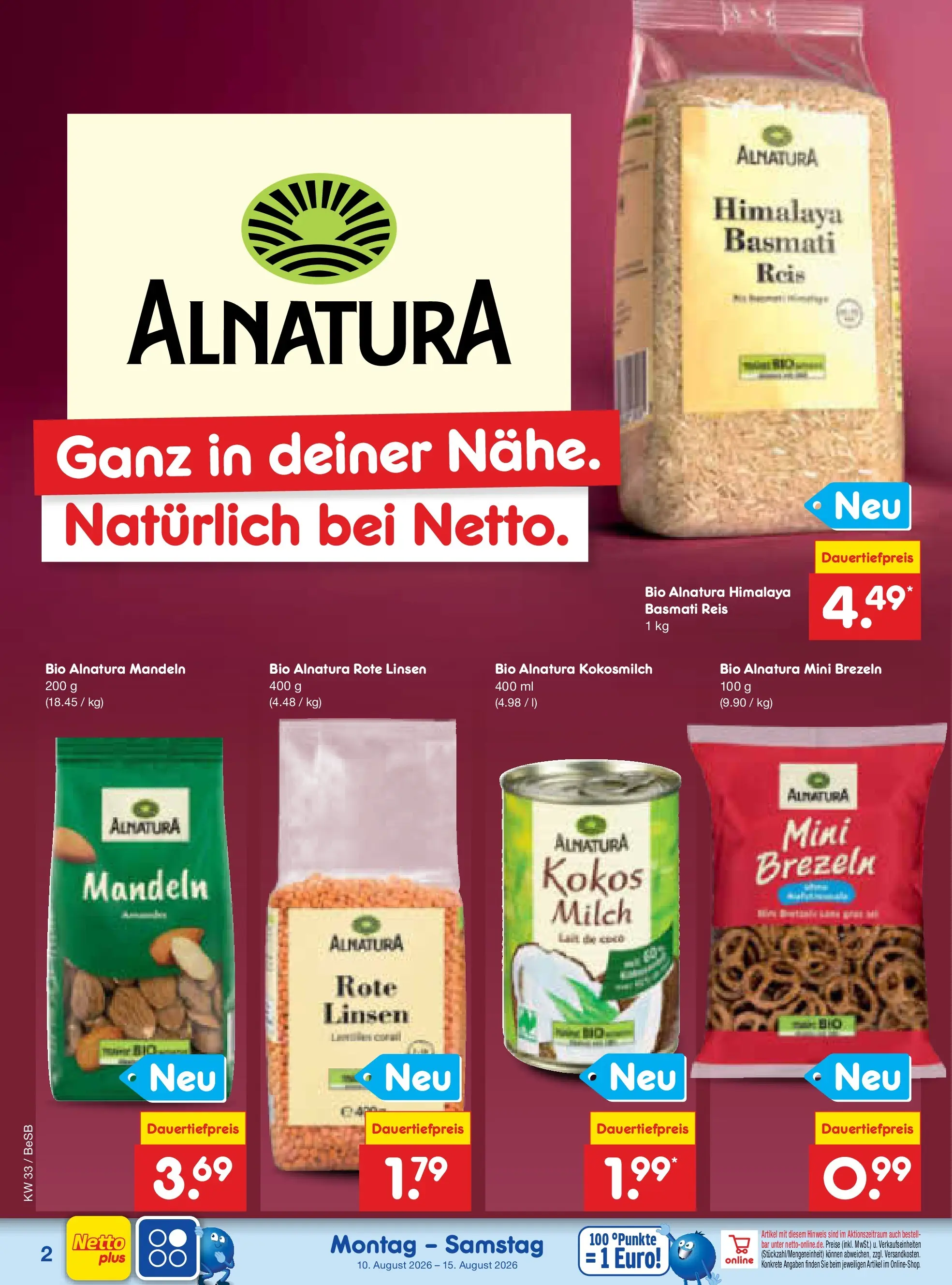 Netto Marken-Discount Prospekt Kremmen (ab 10.08.2026) » Angebote | Seite: 33 | Produkte: Milch, Mandeln, Reis