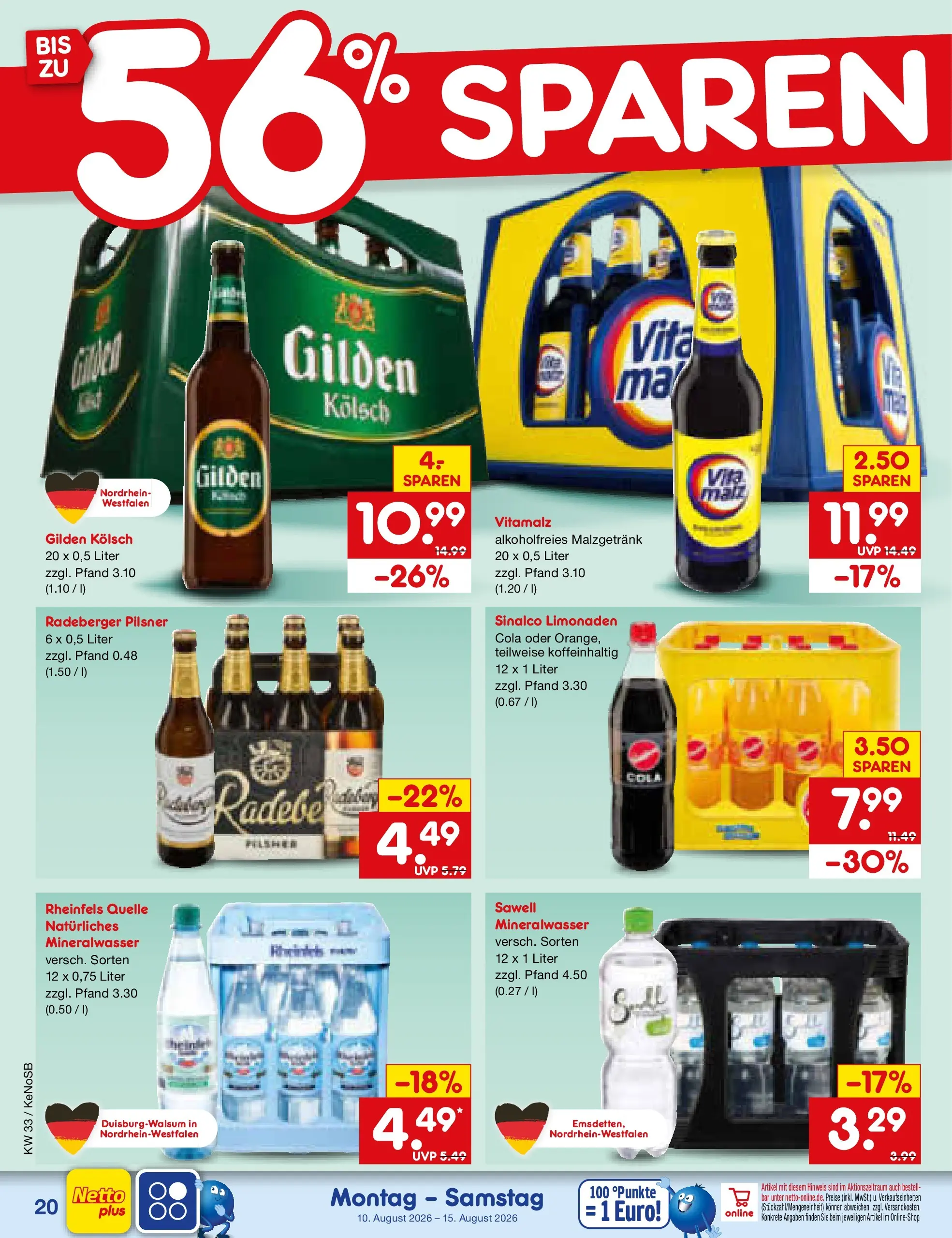 Netto Marken-Discount Prospekt Bonn (ab 10.08.2026) ยป Angebote | Seite: 28 | Produkte: Sinalco, Mineralwasser, Radeberger pilsner, Rheinfels quelle Netto Marken-Discount Prospekt Bonn (ab 10.08.2026) ยป Angebote | Seite: 28 | Produkte: Sinalco, Mineralwasser, Radeberger pilsner, Rheinfels quelle