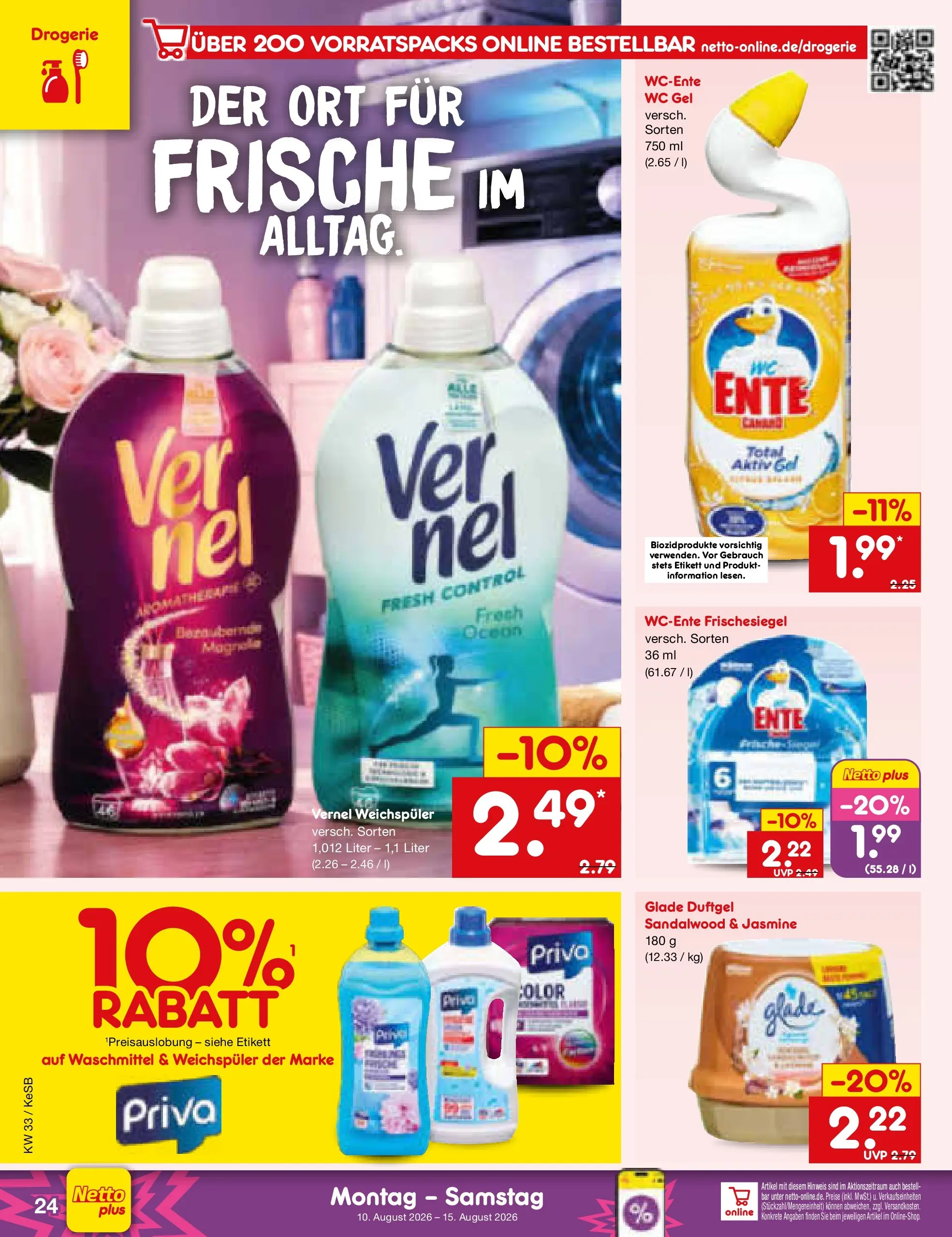 Netto Marken-Discount Prospekt Bonn (ab 10.08.2026) ยป Angebote | Seite: 34 | Produkte: Weichspรผler, Waschmittel, Ente, Vernel Netto Marken-Discount Prospekt Bonn (ab 10.08.2026) ยป Angebote | Seite: 34 | Produkte: Weichspรผler, Waschmittel, Ente, Vernel