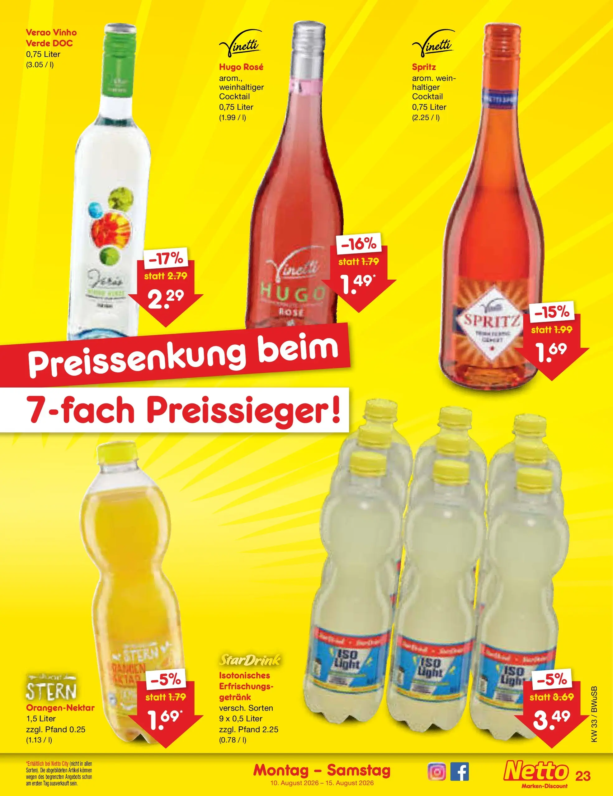 Netto Marken-Discount Prospekt Stemwede-Dielingen (ab 10.08.2026) ยป Angebote | Seite: 33 | Produkte: Wein, Hugo Netto Marken-Discount Prospekt Stemwede-Dielingen (ab 10.08.2026) ยป Angebote | Seite: 33 | Produkte: Wein, Hugo