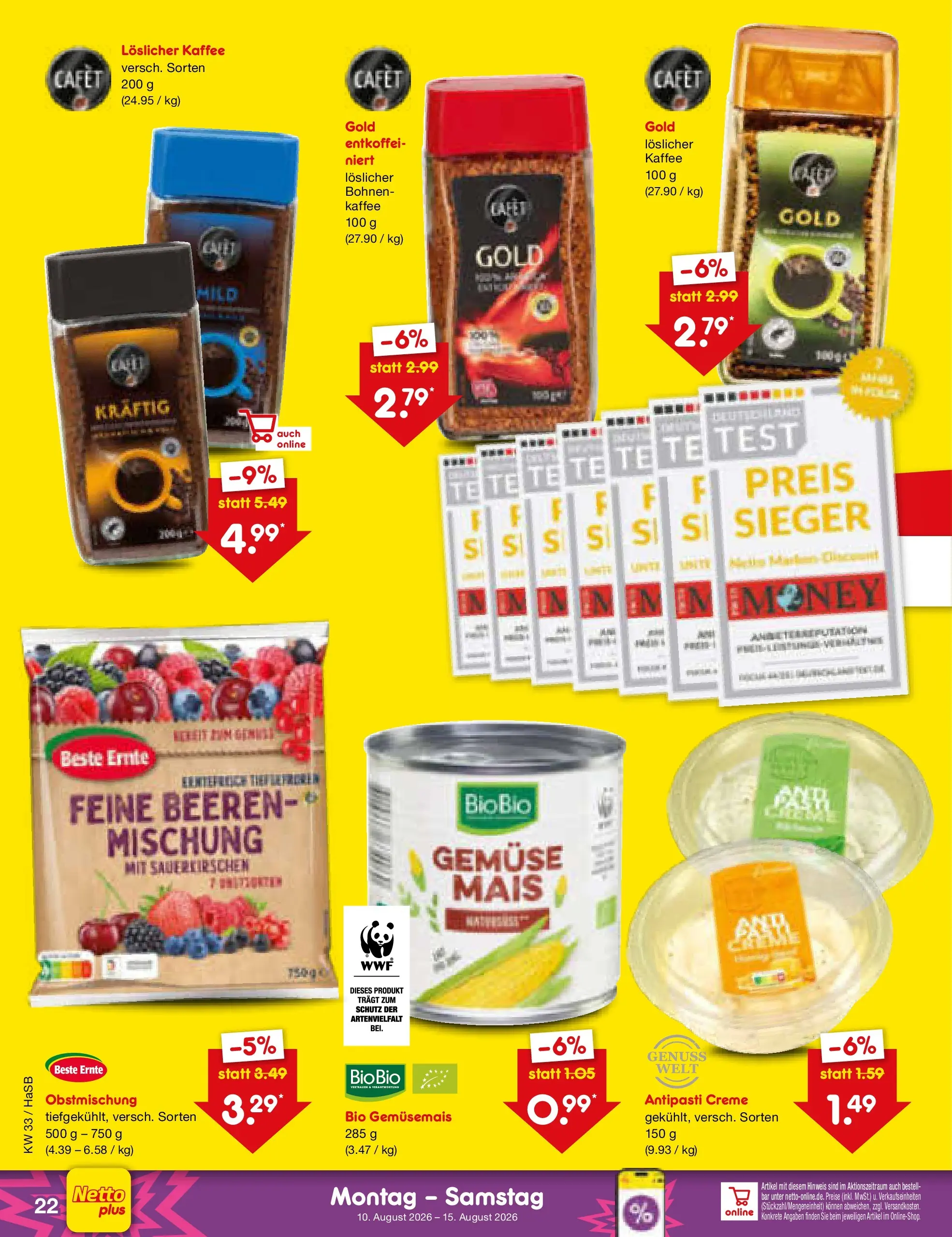 Netto Marken-Discount Prospekt Wuppertal (ab 10.08.2026) » Angebote | Seite: 32 | Produkte: Kaffee, Creme, Gemüse