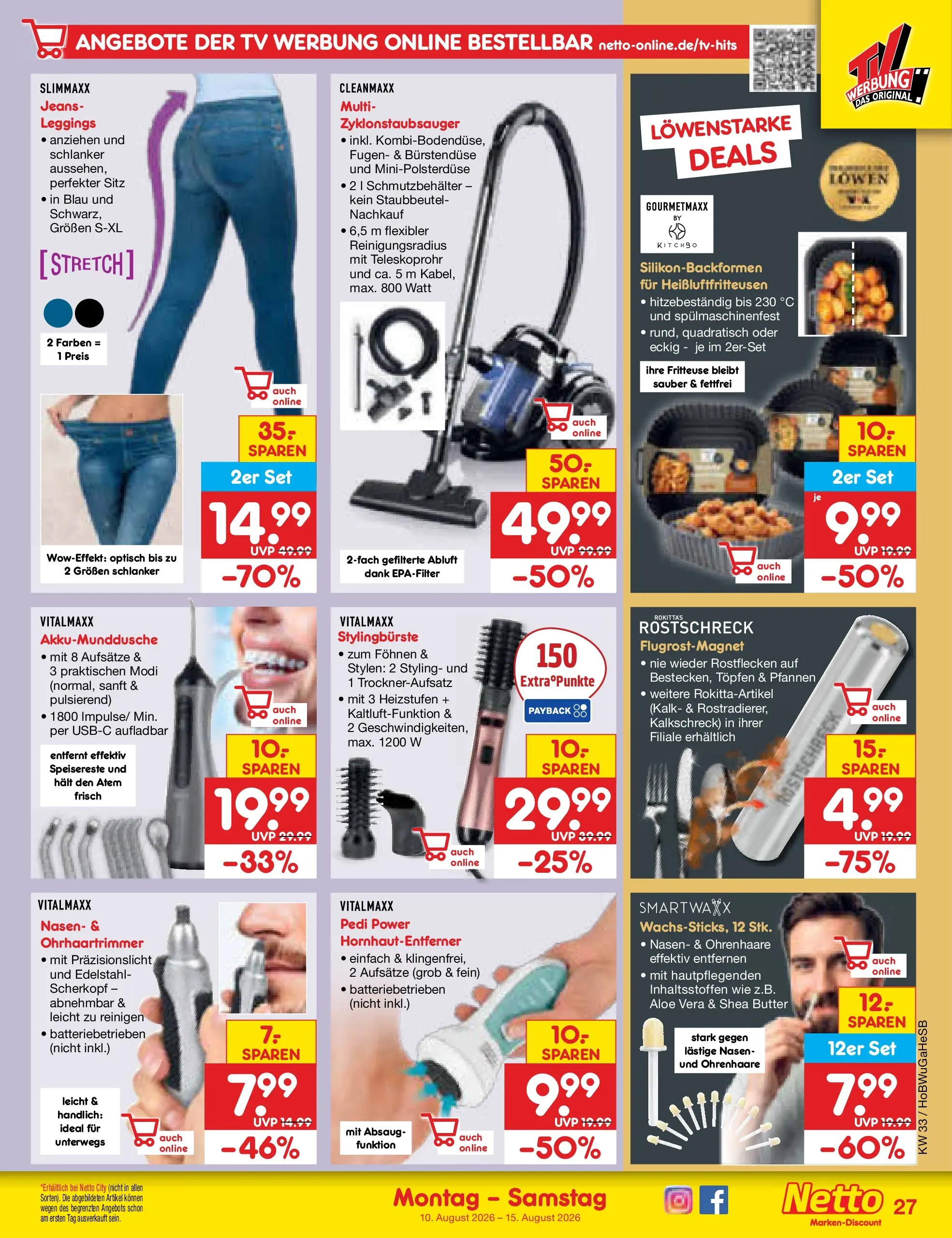 Netto Marken-Discount Prospekt Stemwede-Dielingen (ab 10.08.2026) ยป Angebote | Seite: 39 | Produkte: Leggings, Fritteuse, Jeans, TV Netto Marken-Discount Prospekt Stemwede-Dielingen (ab 10.08.2026) ยป Angebote | Seite: 39 | Produkte: Leggings, Fritteuse, Jeans, TV