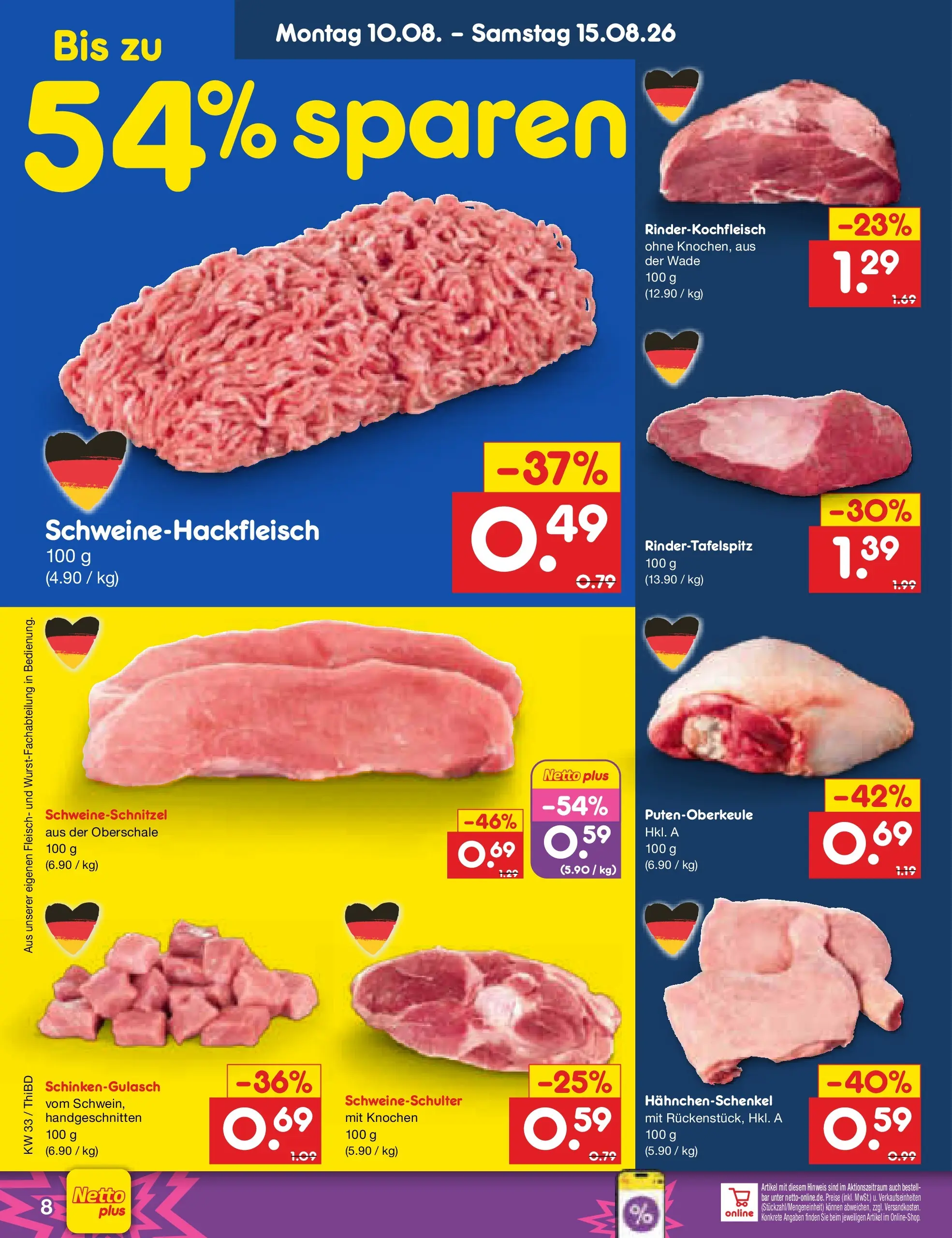 Netto Marken-Discount Prospekt Thiendorf (ab 10.08.2026) » Angebote | Seite: 8 | Produkte: Hahnchenschenkel, Fleisch