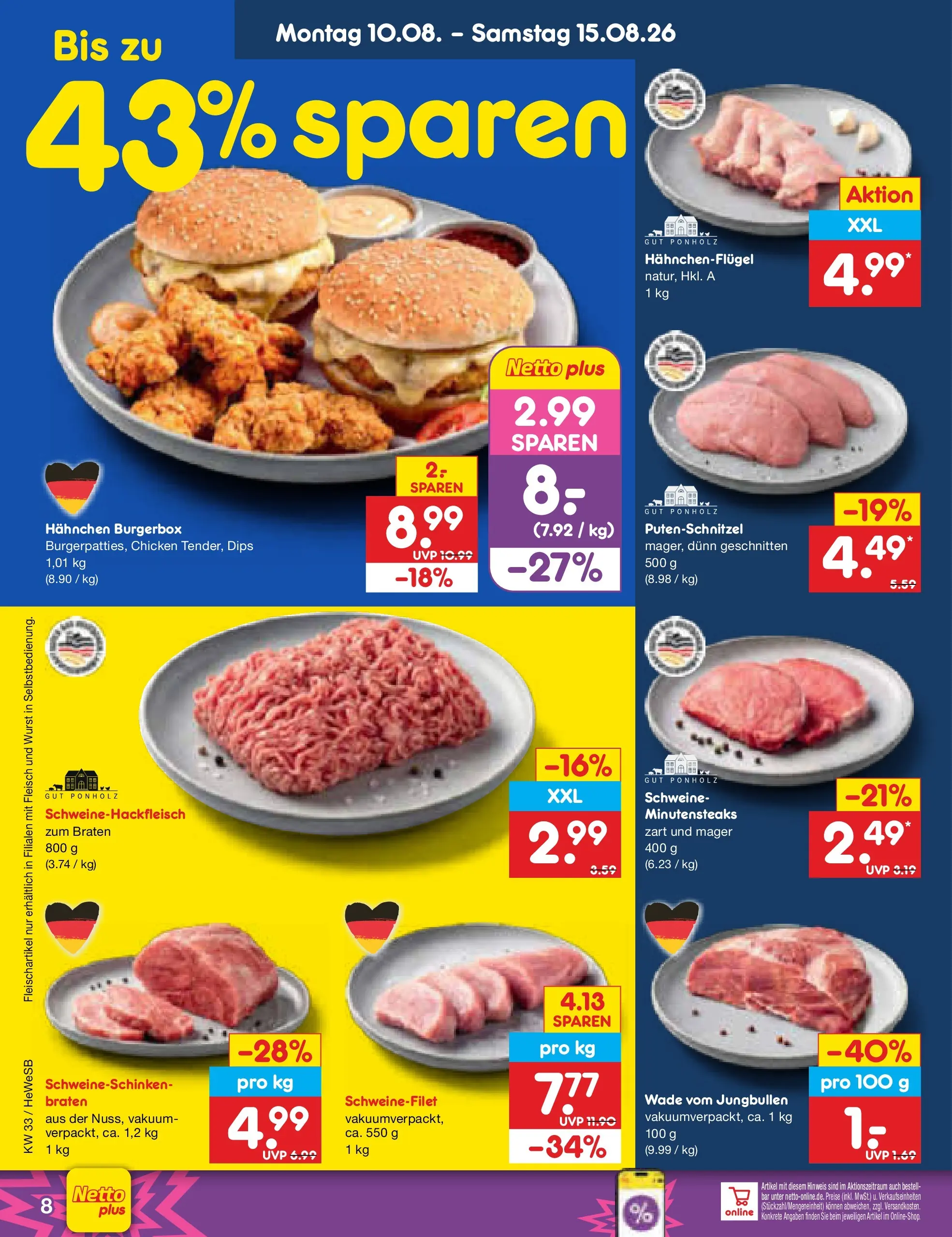 Netto Marken-Discount Prospekt Hamburg (ab 10.08.2026) ยป Angebote | Seite: 8 | Produkte: Hahnchen, Schweinefilet, Putenschnitzel, Wurst Netto Marken-Discount Prospekt Hamburg (ab 10.08.2026) ยป Angebote | Seite: 8 | Produkte: Hahnchen, Schweinefilet, Putenschnitzel, Wurst