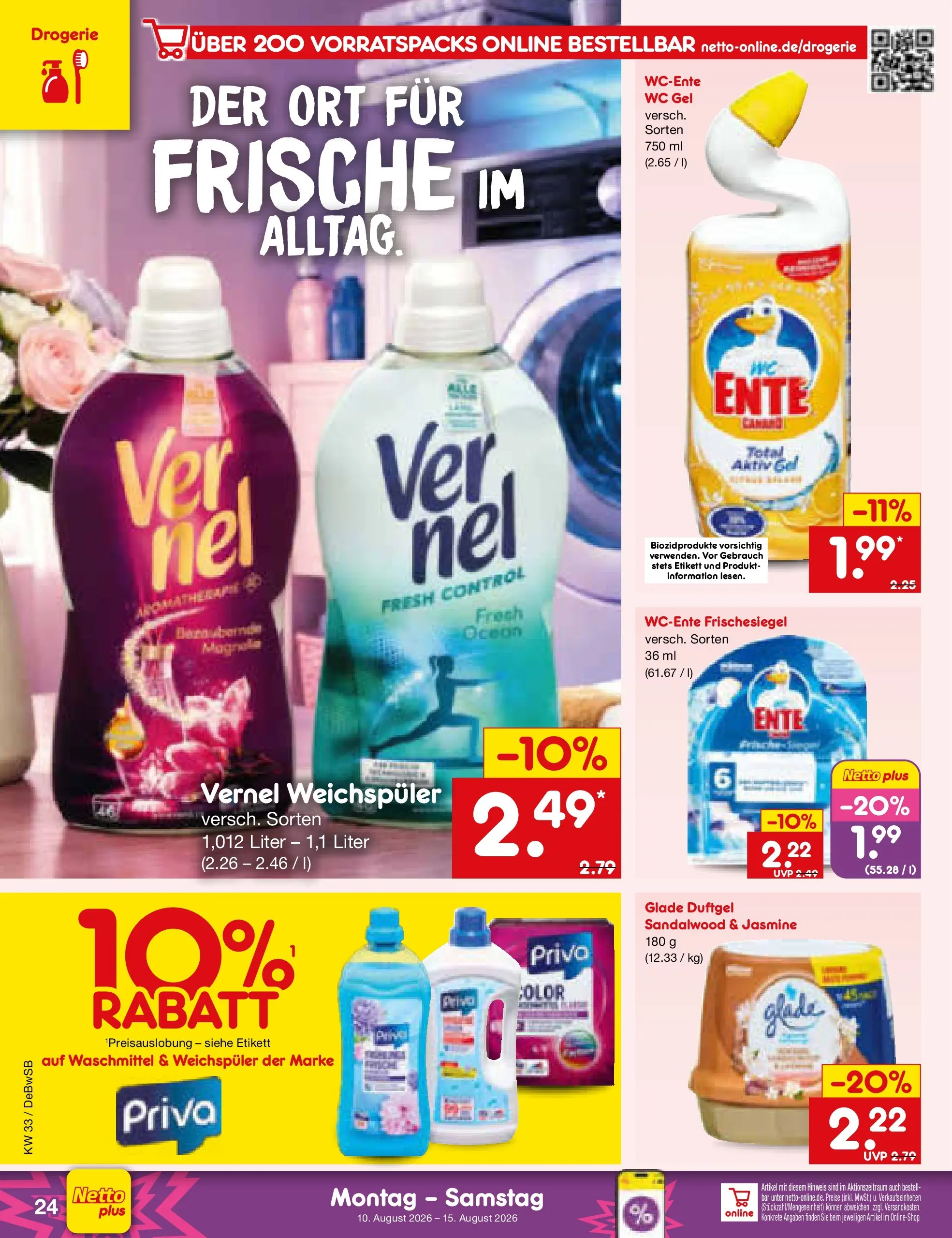 Netto Marken-Discount Prospekt Waiblingen-Bittenfeld (ab 10.08.2026) ยป Angebote | Seite: 34 | Produkte: Weichspรผler, Waschmittel, Ente, Vernel Netto Marken-Discount Prospekt Waiblingen-Bittenfeld (ab 10.08.2026) ยป Angebote | Seite: 34 | Produkte: Weichspรผler, Waschmittel, Ente, Vernel