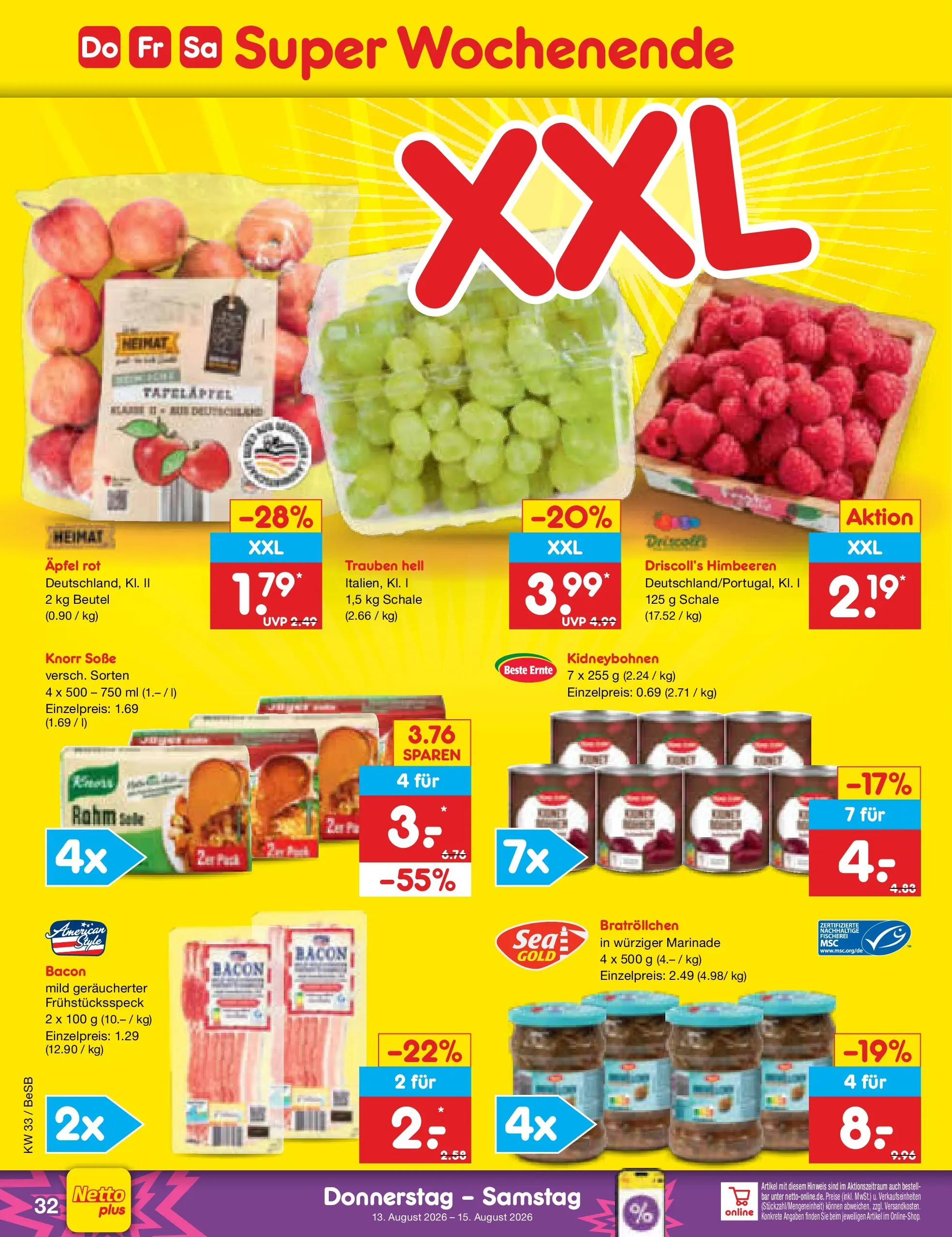 Netto Marken-Discount Prospekt Kremmen (ab 10.08.2026) » Angebote | Seite: 48 | Produkte: Himbeeren, Trauben, Äpfel, Soße