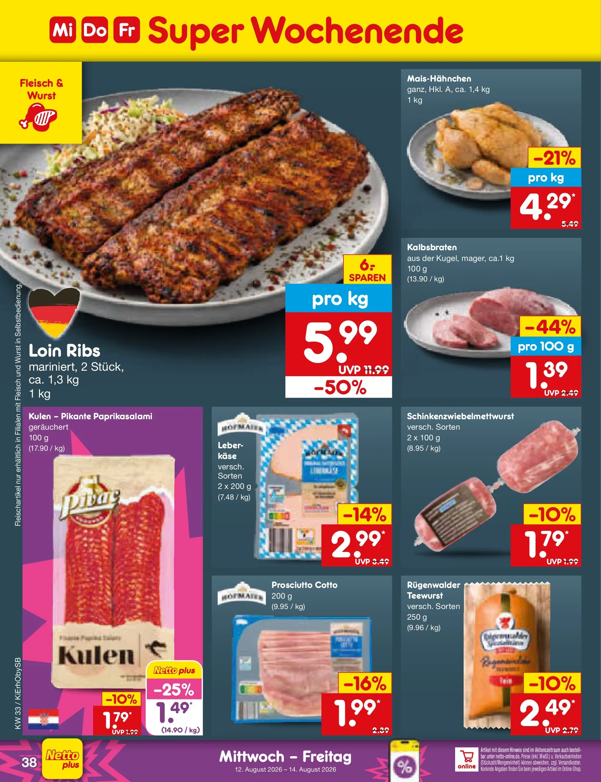 Netto Marken-Discount Prospekt Mauern (ab 10.08.2026) » Angebote | Seite: 54 | Produkte: Käse, Wurst, Fleisch