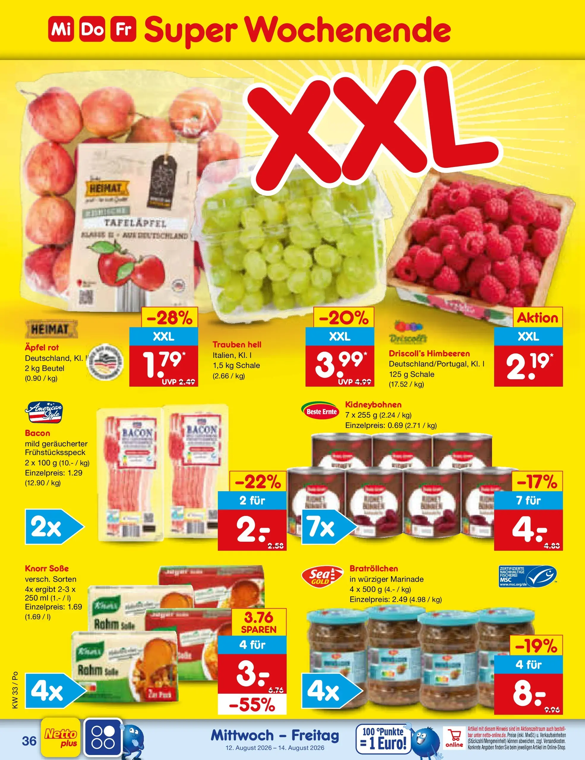 Netto Marken-Discount Prospekt Regensburg (ab 10.08.2026) » Angebote | Seite: 50 | Produkte: Himbeeren, Trauben, Knorr, Soße