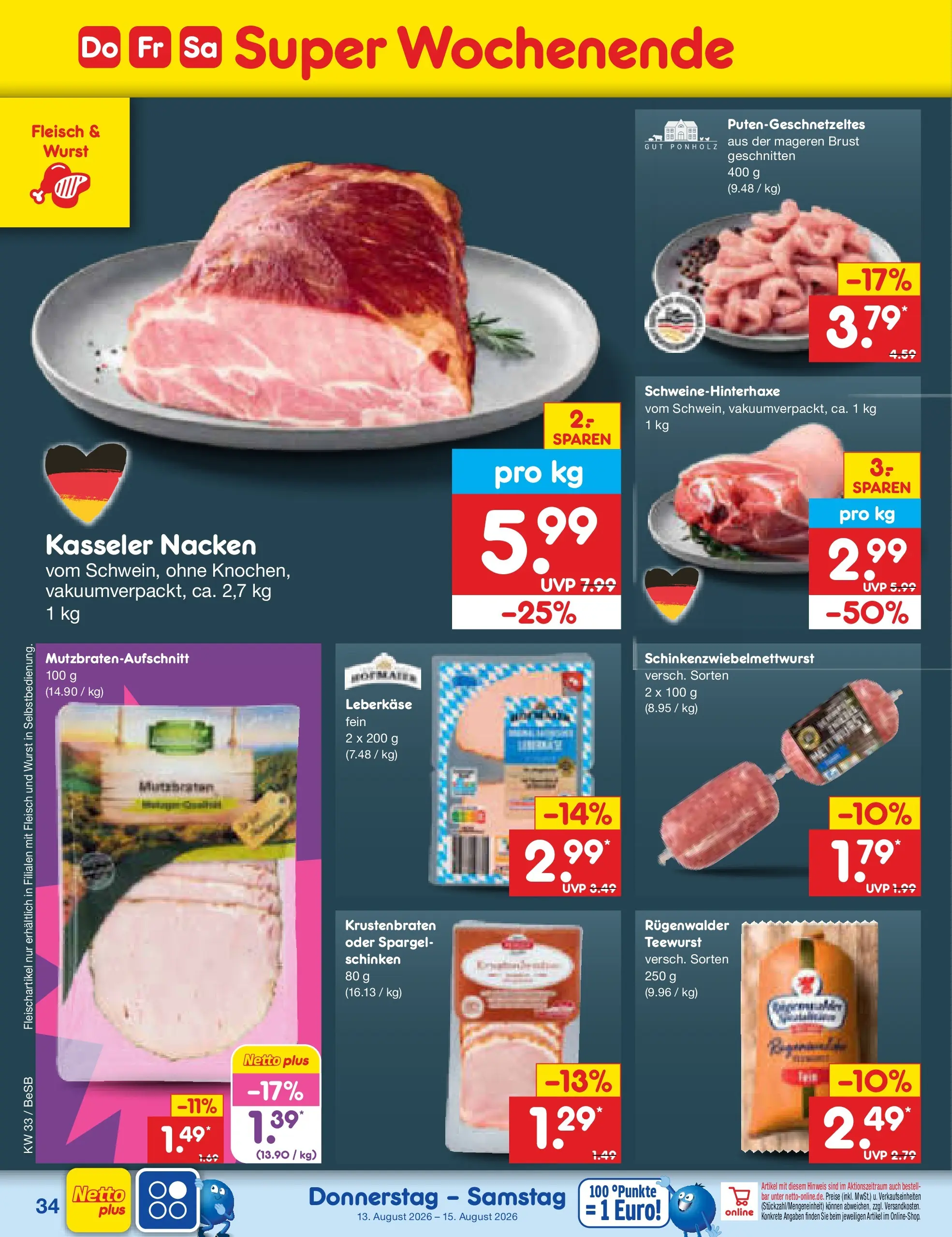 Netto Marken-Discount Prospekt Kremmen (ab 10.08.2026) » Angebote | Seite: 50 | Produkte: Krustenbraten, Spargel, Wurst, Fleisch