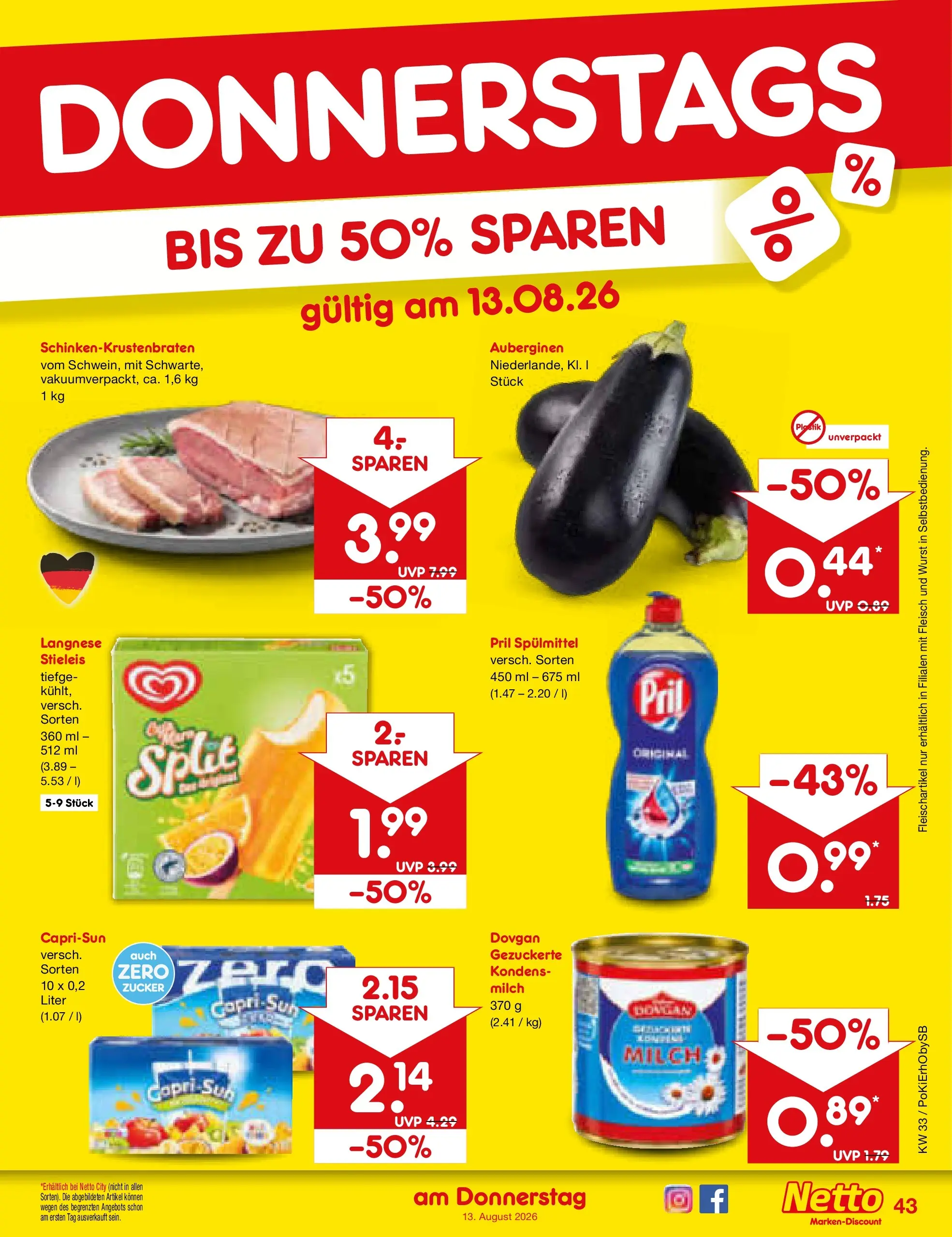 Netto Marken-Discount Prospekt Regensburg (ab 10.08.2026) » Angebote | Seite: 59 | Produkte: Langnese, Capri sun, Zucker, Fleisch
