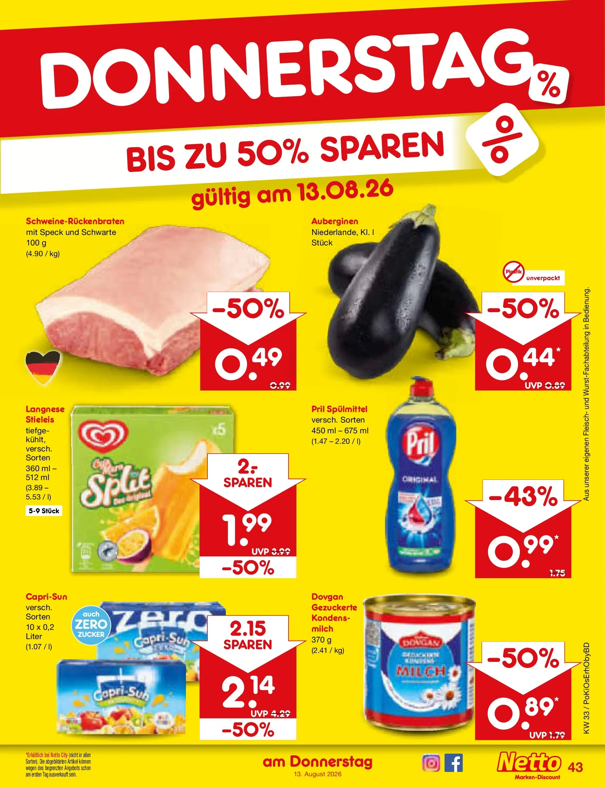 Netto Marken-Discount Prospekt Ergolding (ab 10.08.2026) ยป Angebote | Seite: 59 | Produkte: Langnese, Zucker, Pril, Fleisch Netto Marken-Discount Prospekt Ergolding (ab 10.08.2026) ยป Angebote | Seite: 59 | Produkte: Langnese, Zucker, Pril, Fleisch