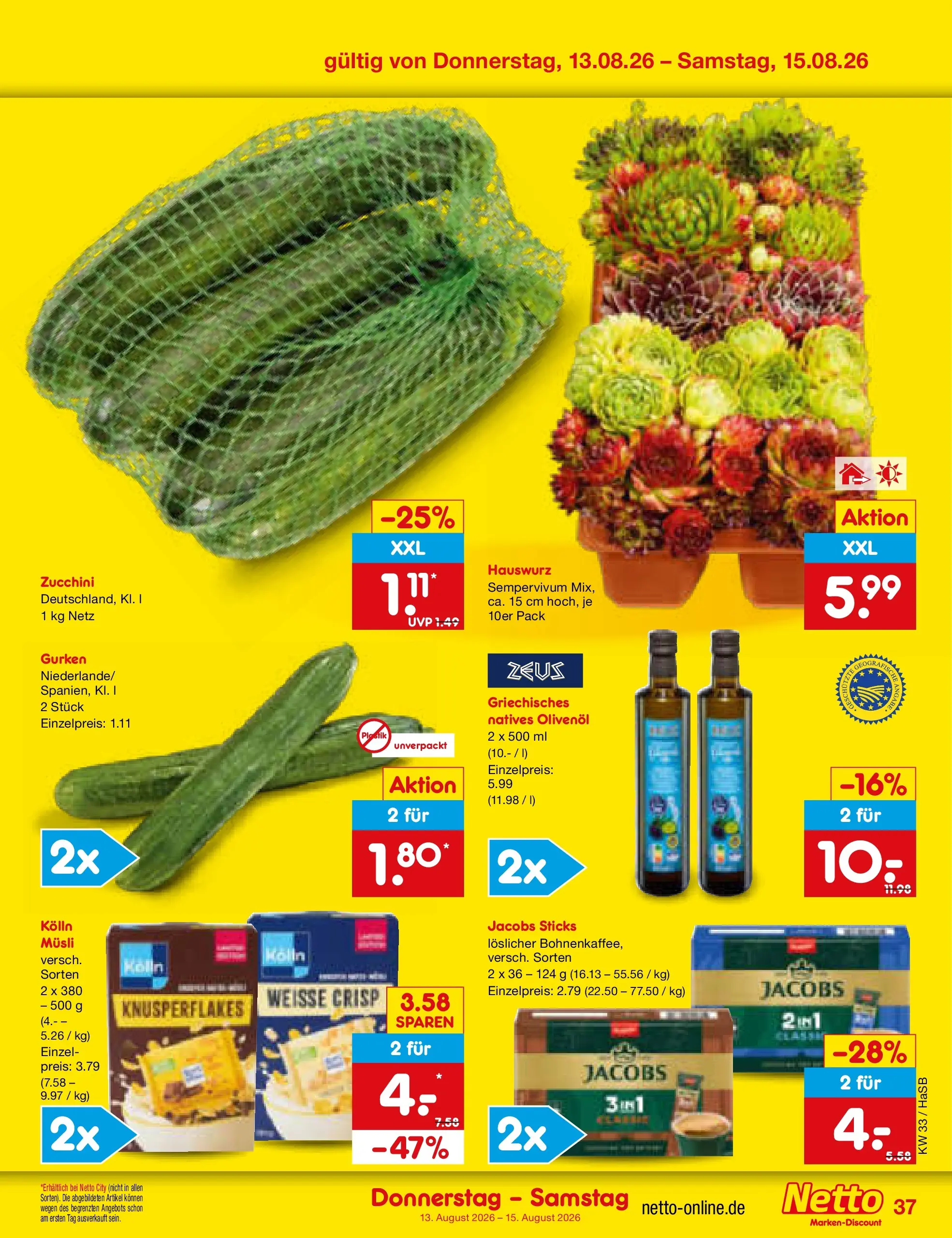 Netto Marken-Discount Prospekt Wuppertal (ab 10.08.2026) » Angebote | Seite: 51 | Produkte: Musli, Kolln, Zucchini, Gurken