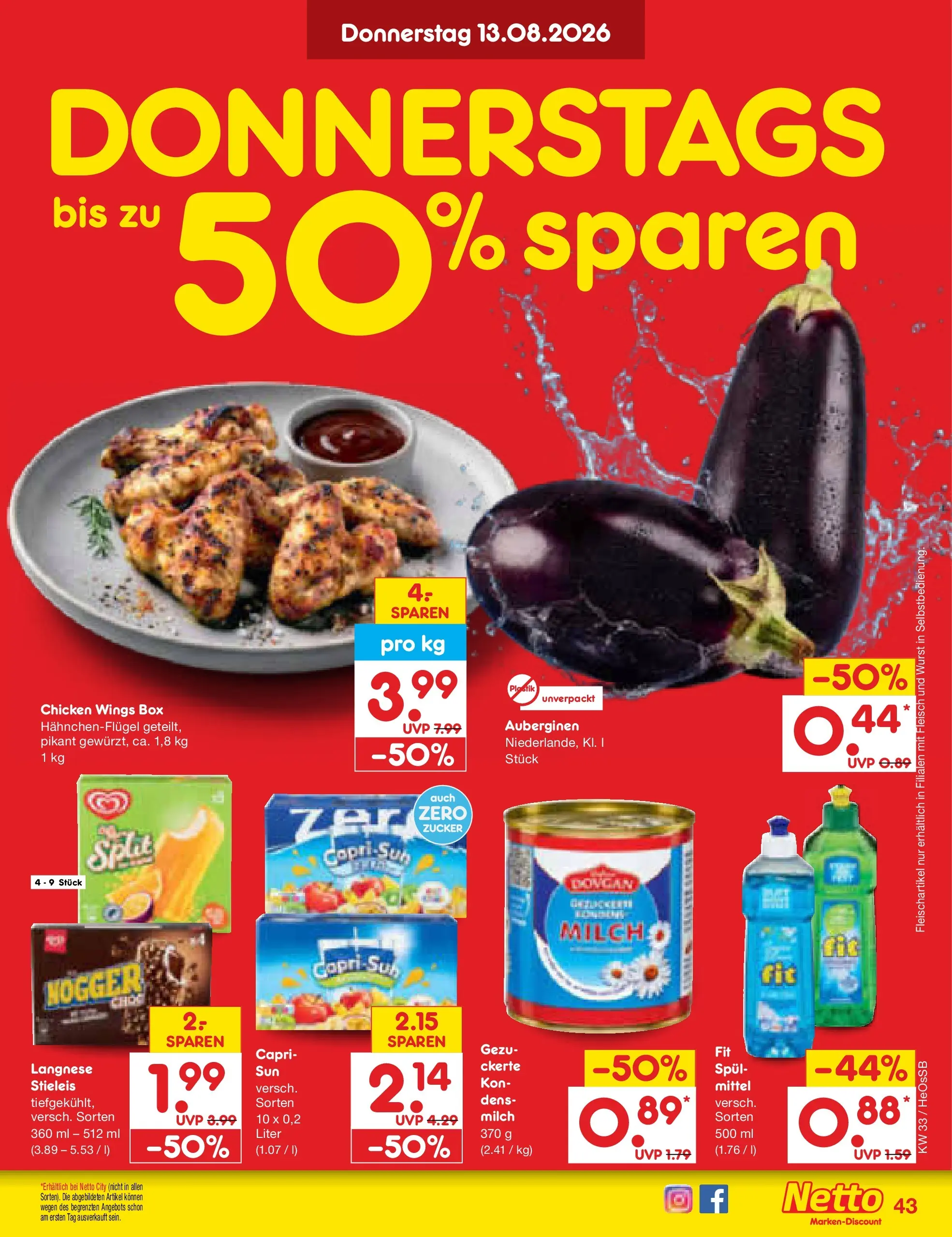 Netto Marken-Discount Prospekt Kröpelin (ab 10.08.2026) » Angebote | Seite: 57 | Produkte: Langnese, Milch, Wurst, Fleisch