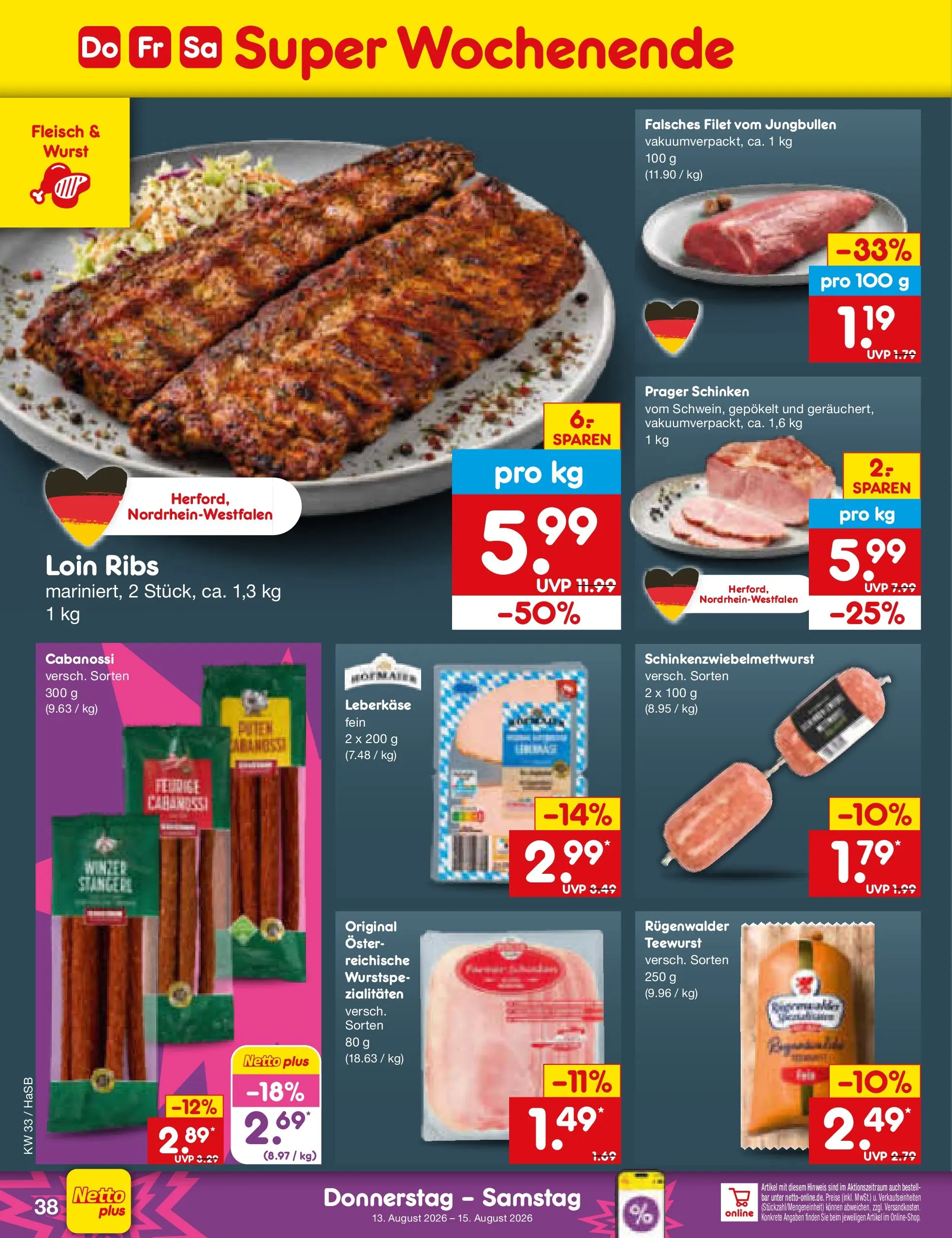 Netto Marken-Discount Prospekt Wuppertal (ab 10.08.2026) » Angebote | Seite: 54 | Produkte: Wurst, Schinken, Fleisch, Leberkase
