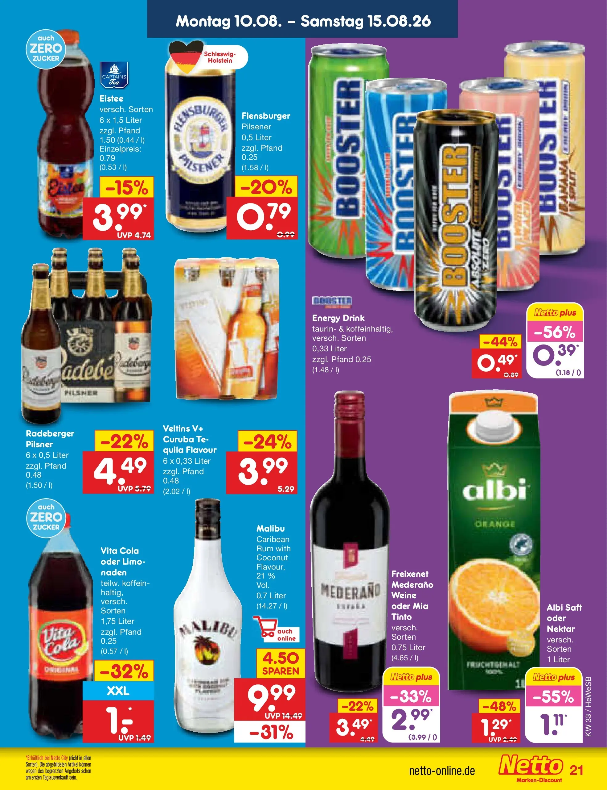 Netto Marken-Discount Prospekt Hamburg (ab 10.08.2026) ยป Angebote | Seite: 29 | Produkte: Energy, Rum, Flensburger, Vita cola Netto Marken-Discount Prospekt Hamburg (ab 10.08.2026) ยป Angebote | Seite: 29 | Produkte: Energy, Rum, Flensburger, Vita cola