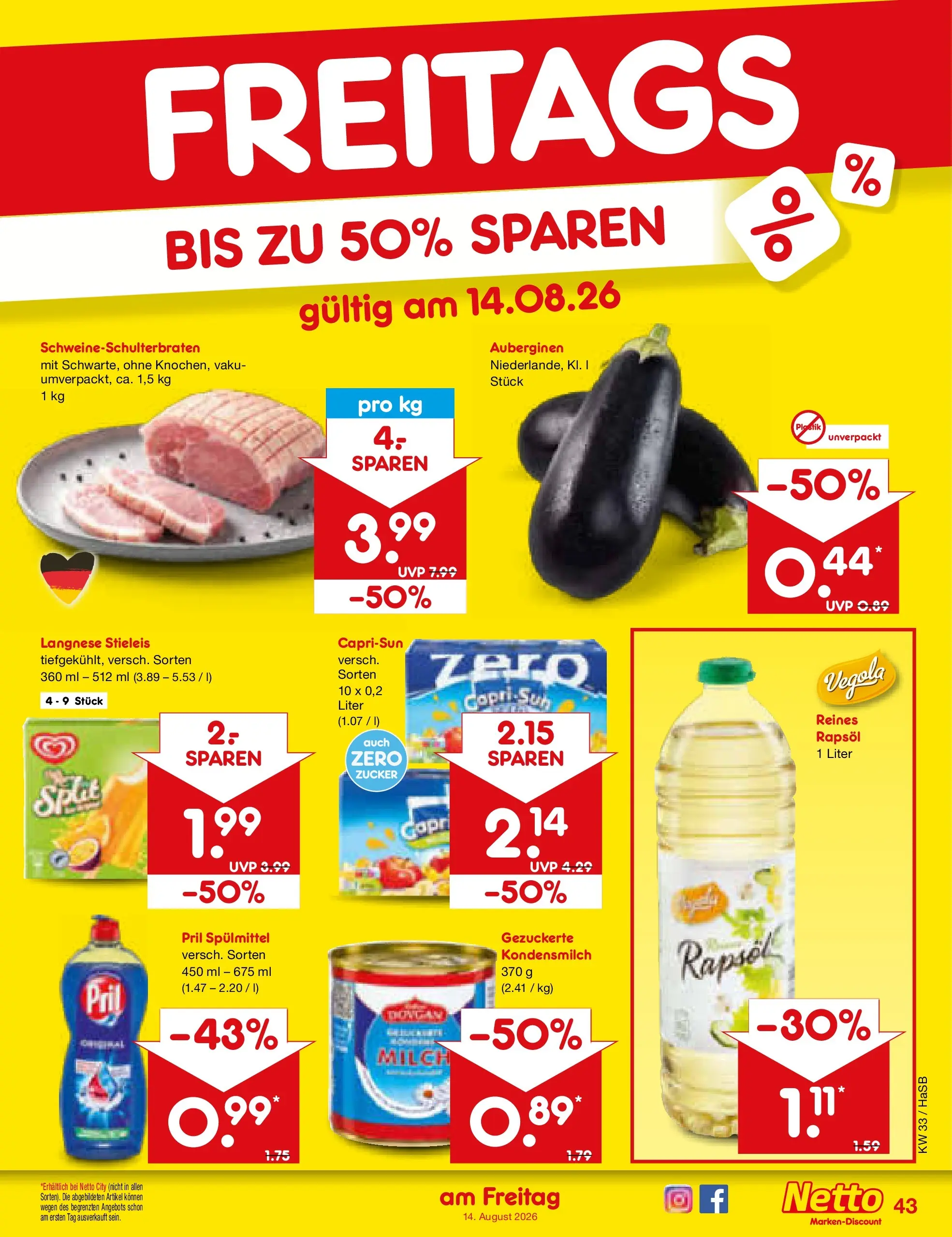 Netto Marken-Discount Prospekt Wuppertal (ab 10.08.2026) » Angebote | Seite: 59 | Produkte: Langnese, Milch, Rapsöl, Zucker