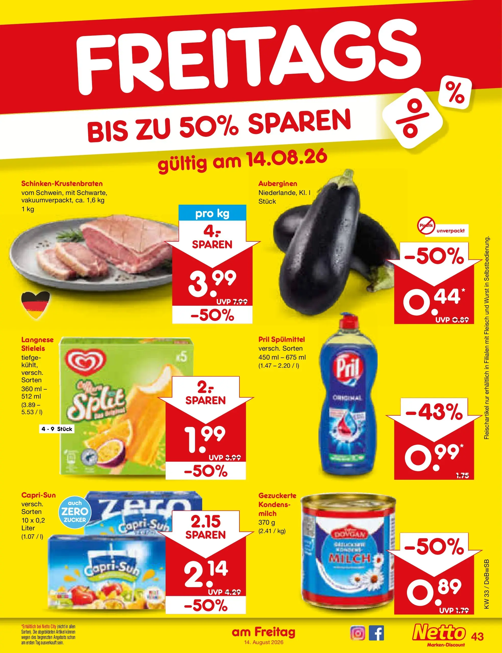Netto Marken-Discount Prospekt Waiblingen-Bittenfeld (ab 10.08.2026) ยป Angebote | Seite: 59 | Produkte: Langnese, Milch, Pril, Fleisch Netto Marken-Discount Prospekt Waiblingen-Bittenfeld (ab 10.08.2026) ยป Angebote | Seite: 59 | Produkte: Langnese, Milch, Pril, Fleisch