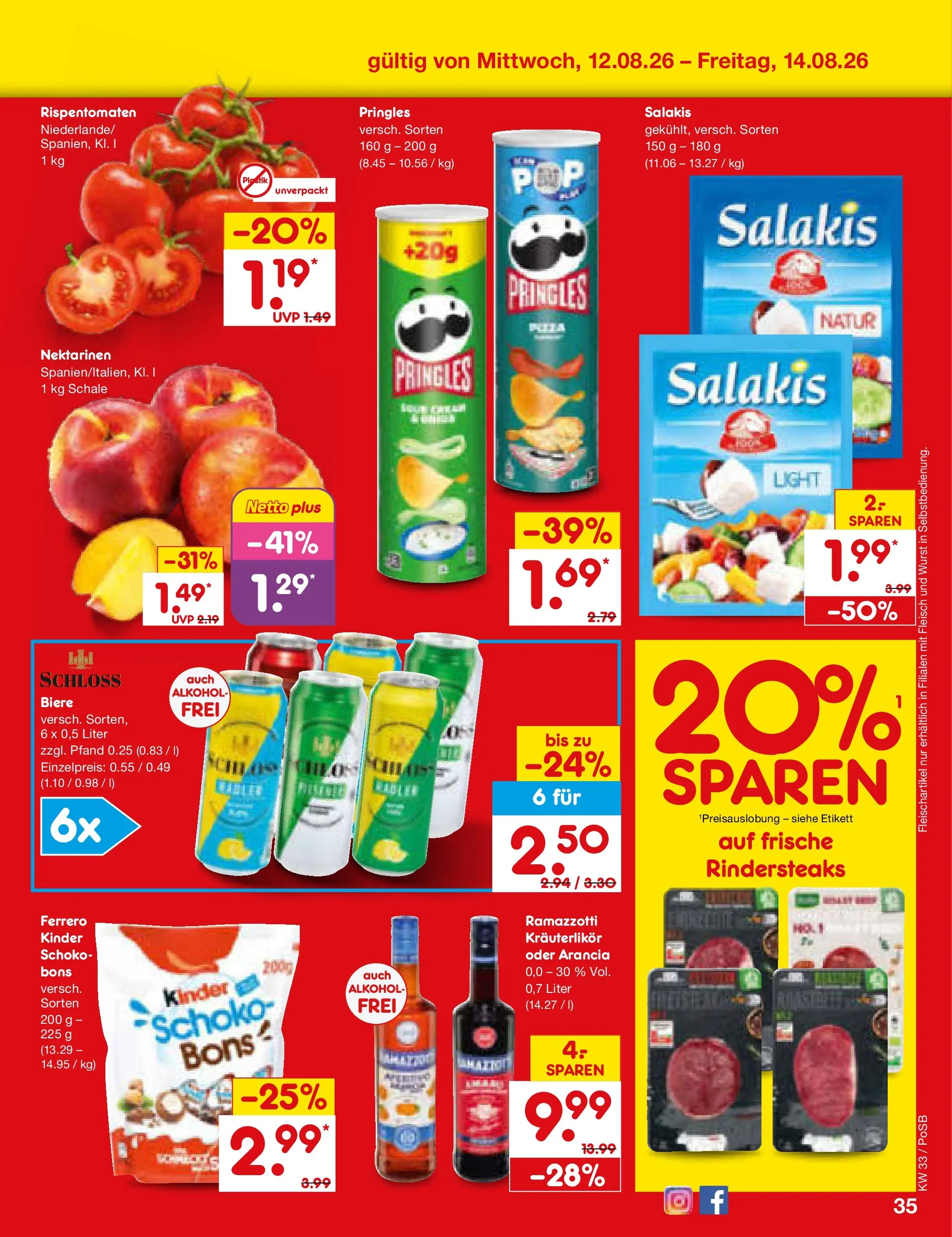 Netto Marken-Discount Prospekt Regensburg (ab 10.08.2026) » Angebote | Seite: 49 | Produkte: Salakis, Pringles, Fleisch, Ramazzotti
