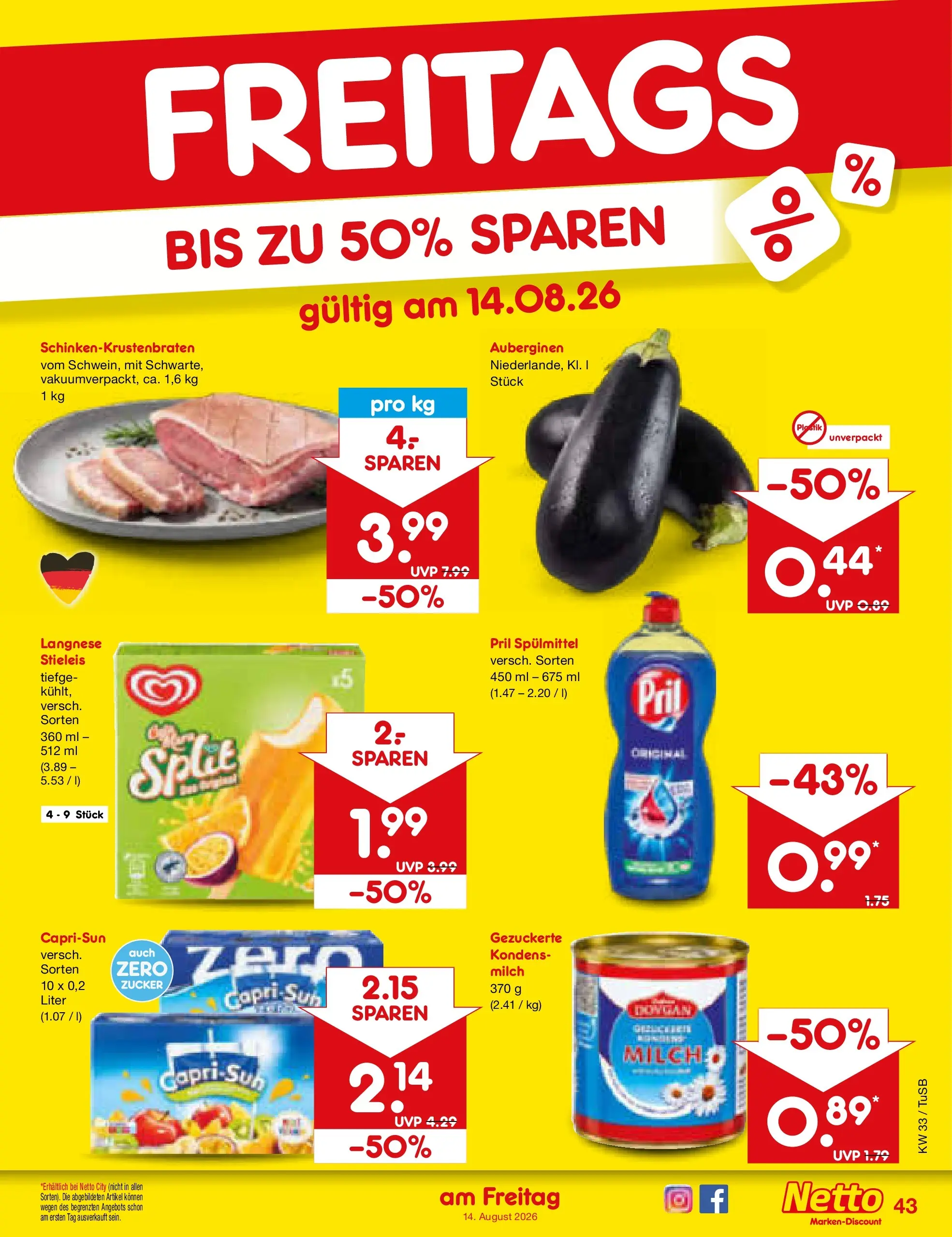Netto Marken-Discount Prospekt Lahr-Langenwinkel (ab 10.08.2026) ยป Angebote | Seite: 59 | Produkte: Langnese, Milch, Zucker, Pril Netto Marken-Discount Prospekt Lahr-Langenwinkel (ab 10.08.2026) ยป Angebote | Seite: 59 | Produkte: Langnese, Milch, Zucker, Pril