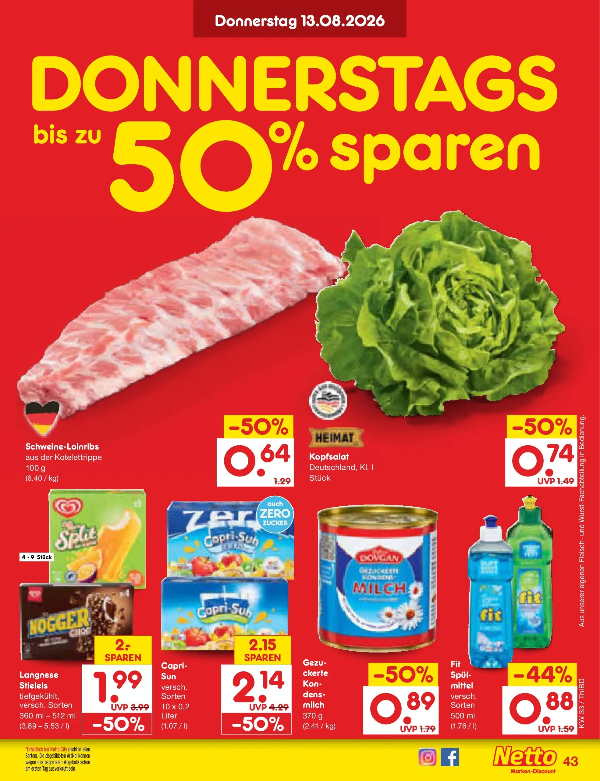 Netto Marken-Discount Prospekt Thiendorf (ab 10.08.2026) » Angebote | Seite: 59 | Produkte: Langnese, Milch, Zucker, Fleisch