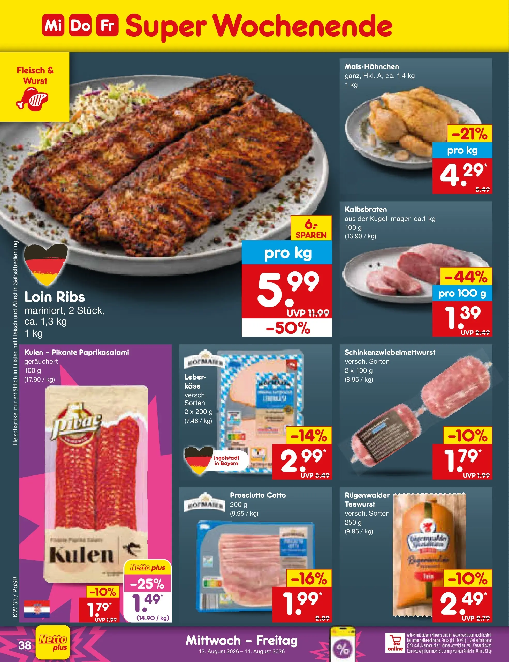 Netto Marken-Discount Prospekt Regensburg (ab 10.08.2026) » Angebote | Seite: 54 | Produkte: Käse, Wurst, Fleisch