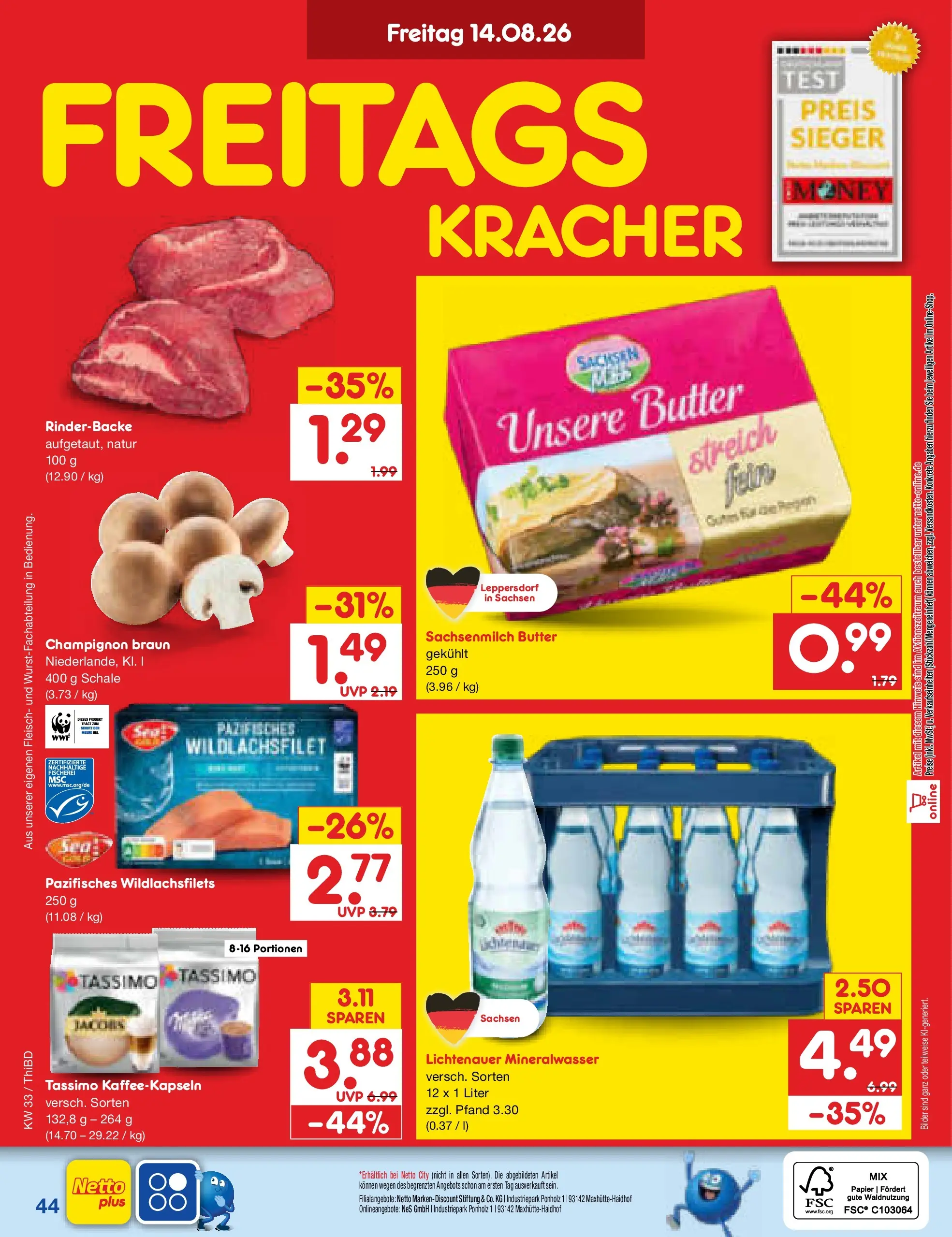 Netto Marken-Discount Prospekt Thiendorf (ab 10.08.2026) » Angebote | Seite: 60 | Produkte: Butter, Bilder, Fleisch, Tassimo