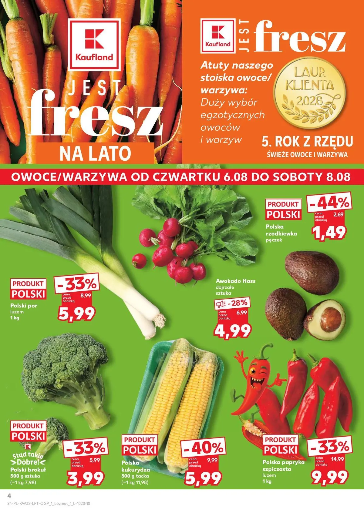 Kaufland gazetka od 06.08.2026 - od jutra PDF | Strona: 4 | Produkty: Brokuł, Kukurydza, Por, Papryka