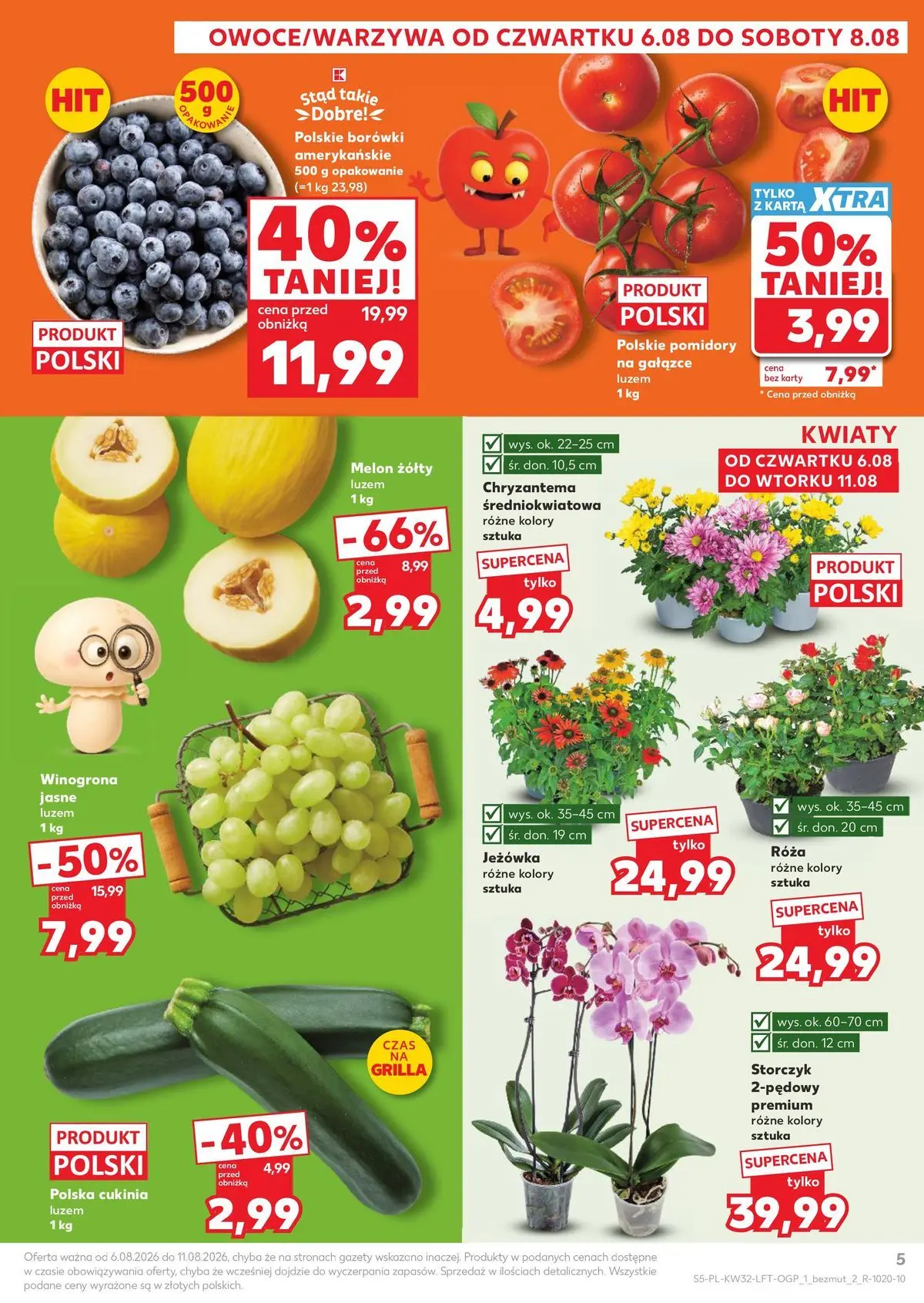 Kaufland gazetka od 06.08.2026 - od jutra PDF | Strona: 5 | Produkty: Winogrona, Cukinia, Storczyk, Kwiaty