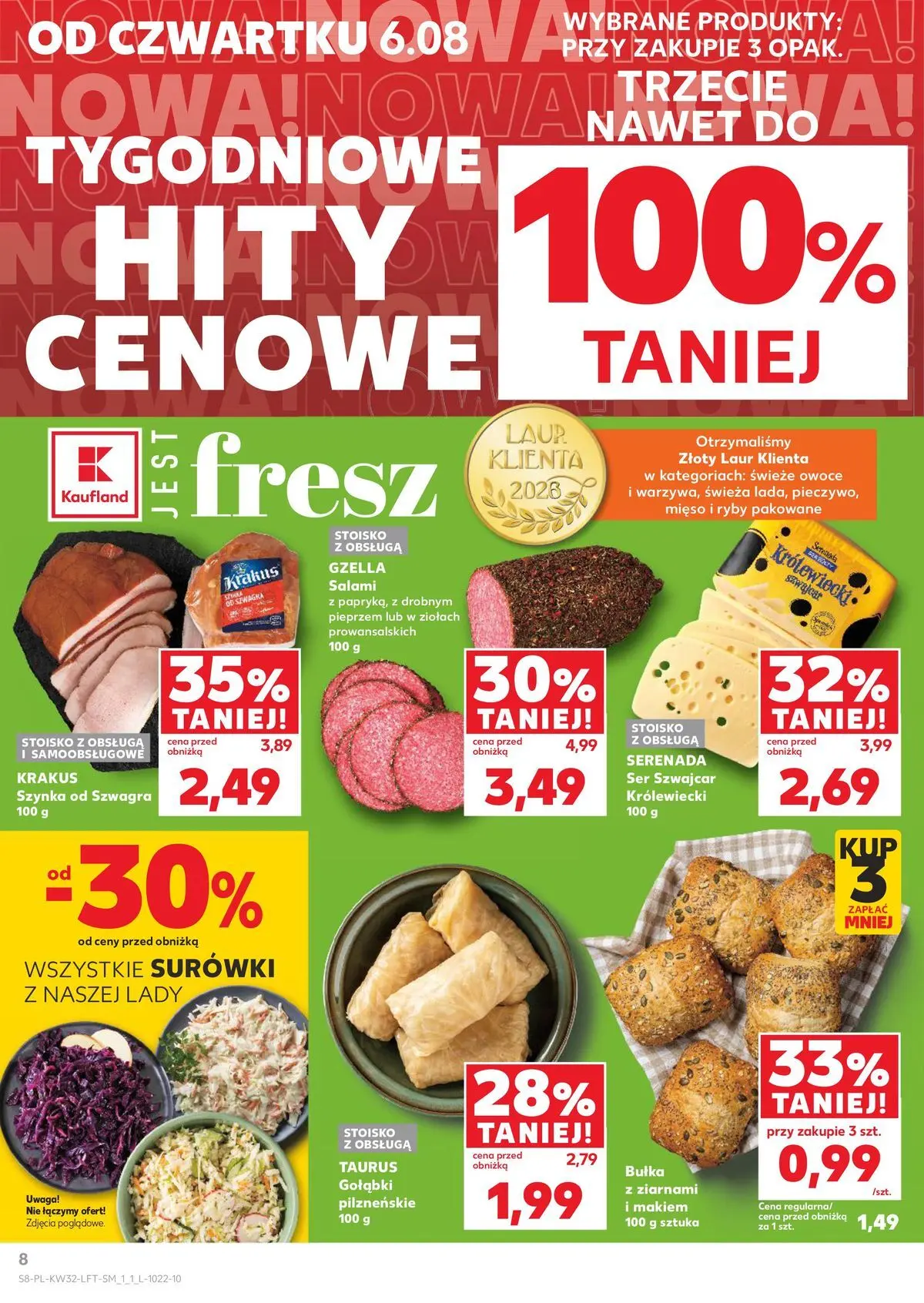Kaufland gazetka od 06.08.2026 - od jutra PDF | Strona: 8 | Produkty: Bułka, Ser, Salami, Owoce