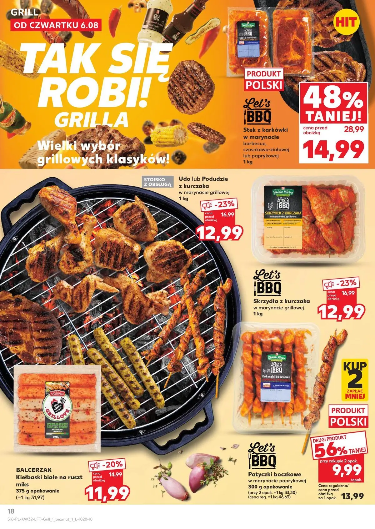 Kaufland gazetka od 06.08.2026 - od jutra PDF | Strona: 18 | Produkty: Podudzie z kurczaka, Grill, Kiełbaski, Ruszt