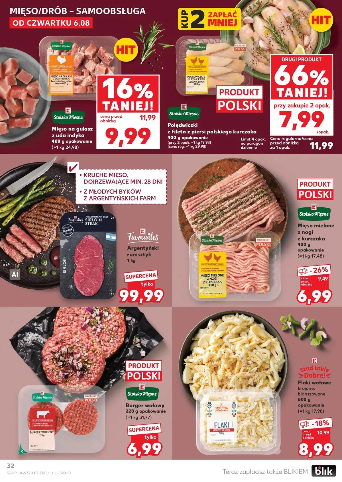 Kaufland gazetka od 06.08.2026 - od jutra PDF | Strona: 32 | Produkty: Piersi, Mięso mielone, Mięso na gulasz, Flaki wołowe
