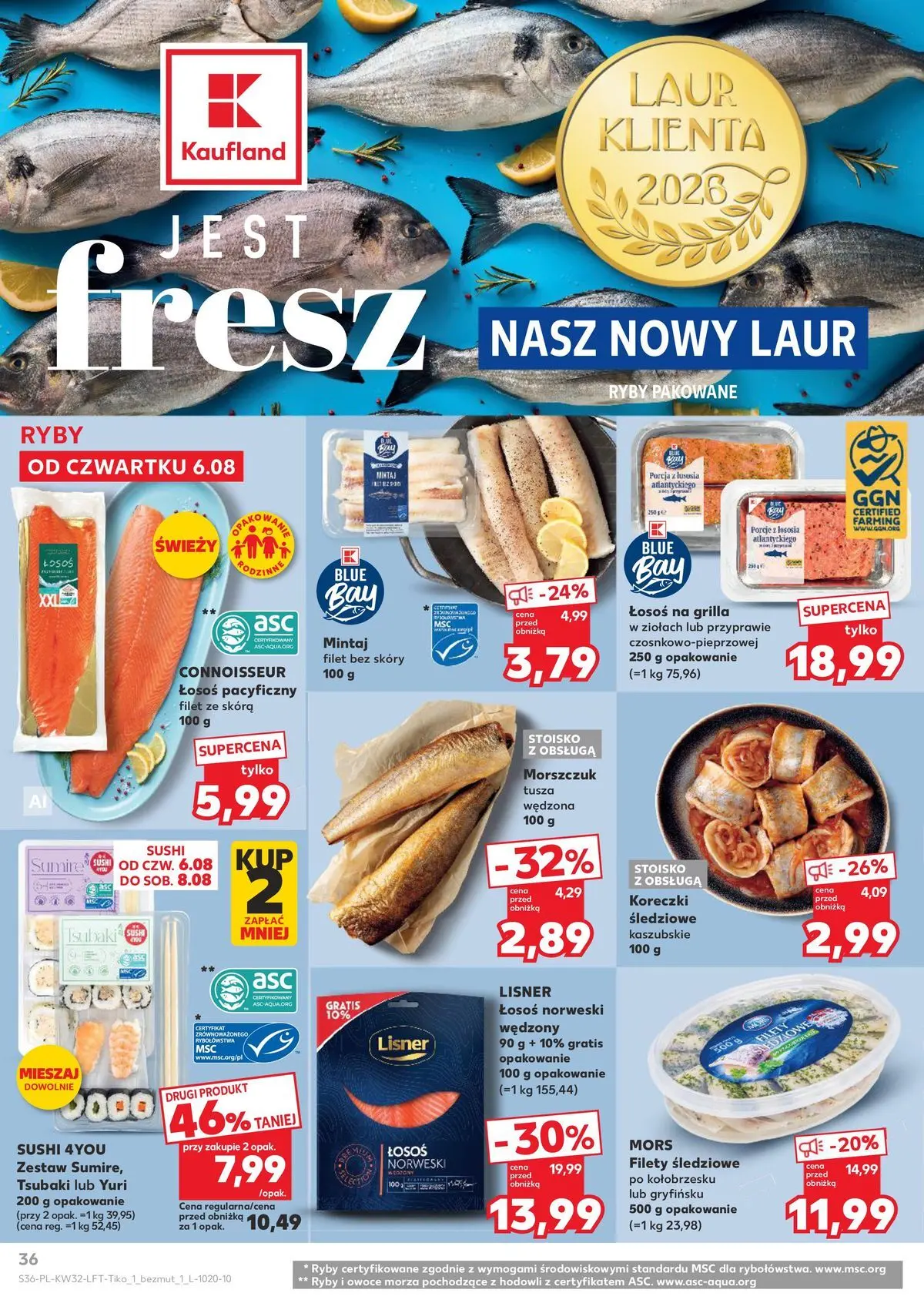 Kaufland gazetka od 06.08.2026 - od jutra PDF | Strona: 36 | Produkty: Łosoś, Łosoś norweski, Ryby, Owoce morza