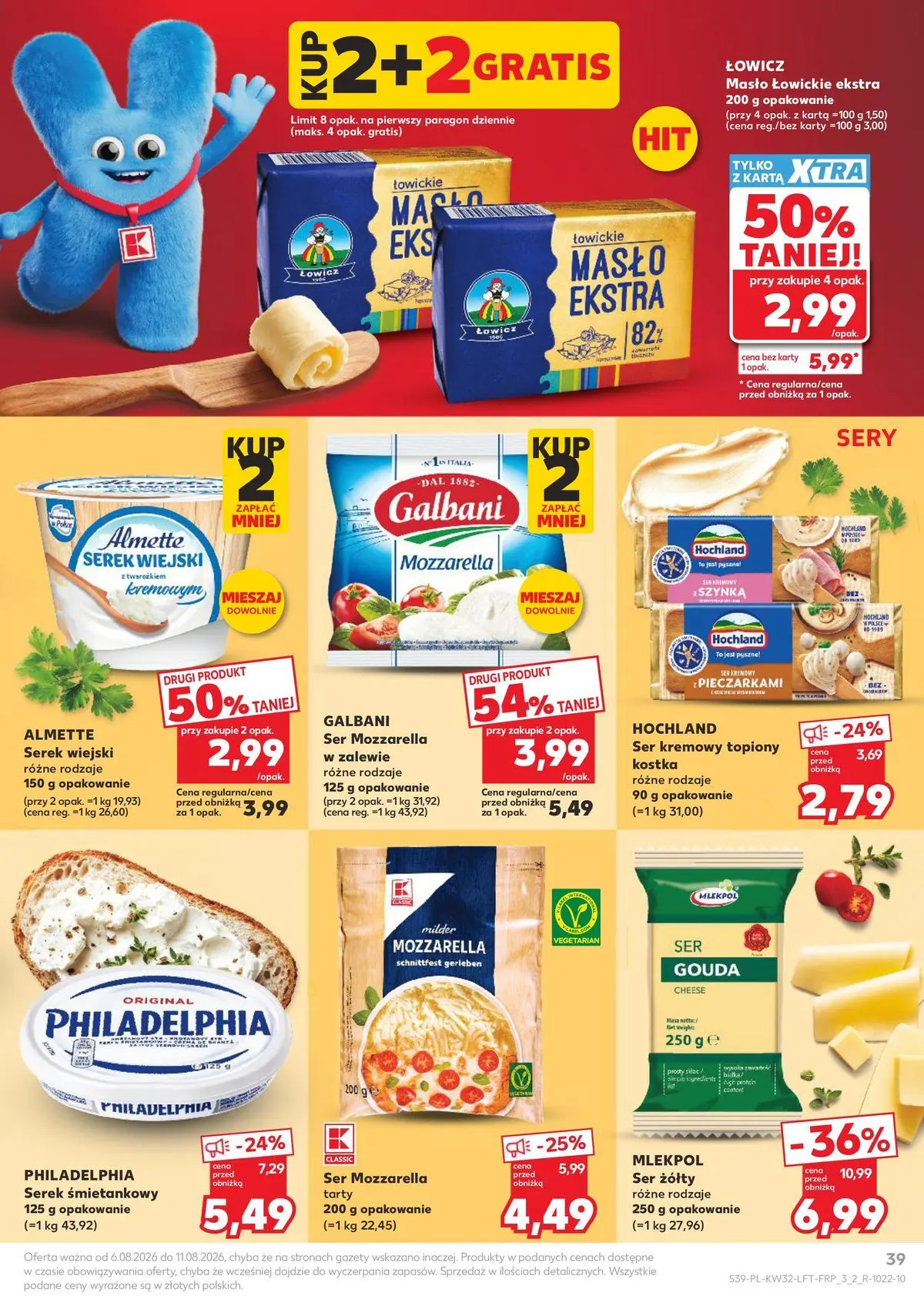 Kaufland gazetka od 06.08.2026 - od jutra PDF | Strona: 39 | Produkty: Ser mozzarella tarty, Serek wiejski, Ser, Serek śmietankowy philadelphia