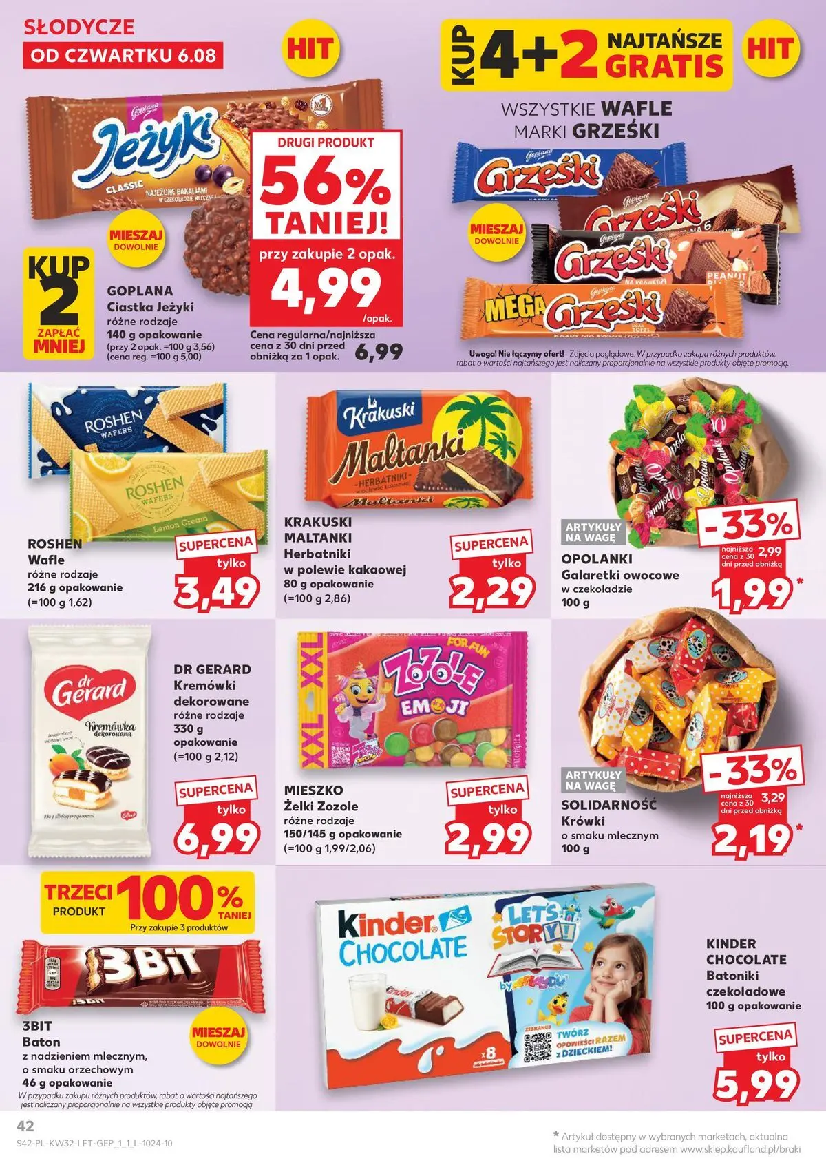 Kaufland gazetka od 06.08.2026 - od jutra PDF | Strona: 42 | Produkty: Słodycze, Herbatniki, Kremówki dekorowane, Krówki