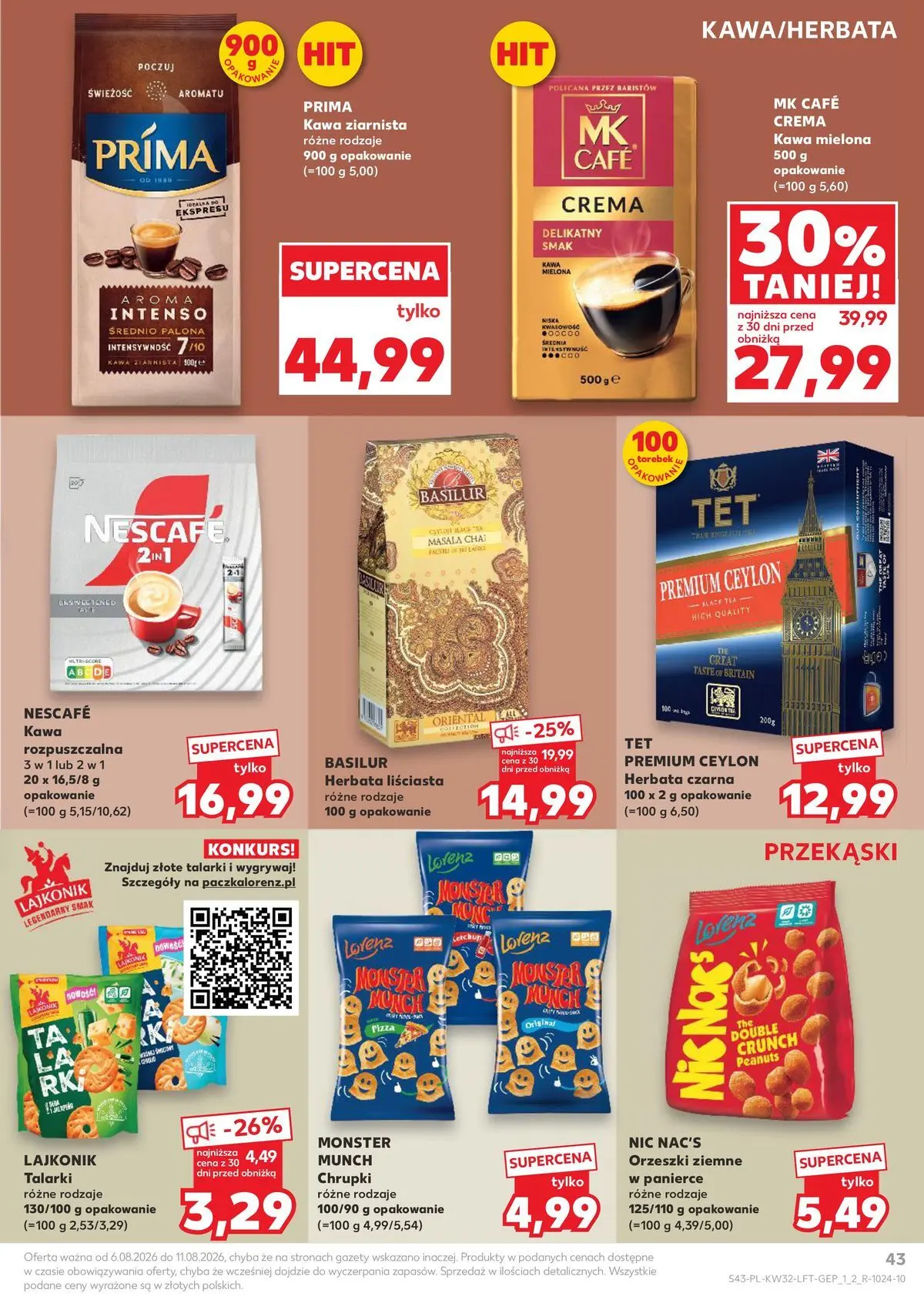 Kaufland gazetka od 06.08.2026 - od jutra PDF | Strona: 43 | Produkty: Nescafe, Kawa ziarnista, Orzeszki ziemne, Herbata