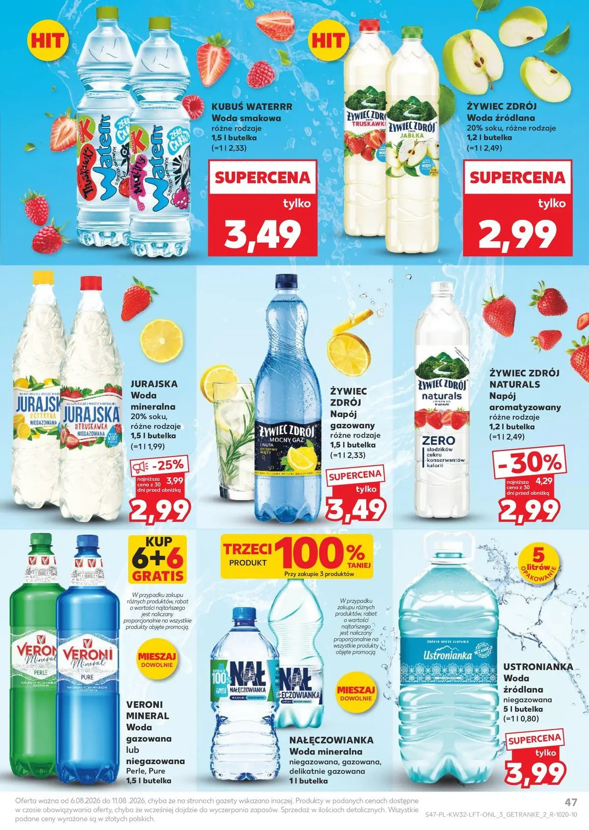 Kaufland gazetka od 06.08.2026 - od jutra PDF | Strona: 47 | Produkty: Woda żywiec, Woda mineralna Nałęczowianka, Woda źródlana, Truskawki