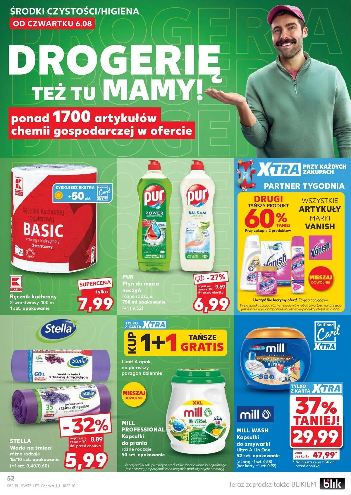 Kaufland gazetka od 06.08.2026 - od jutra PDF | Strona: 52 | Produkty: Karta, Kapsułki do prania mill, Vanish, Płyn do mycia naczyń
