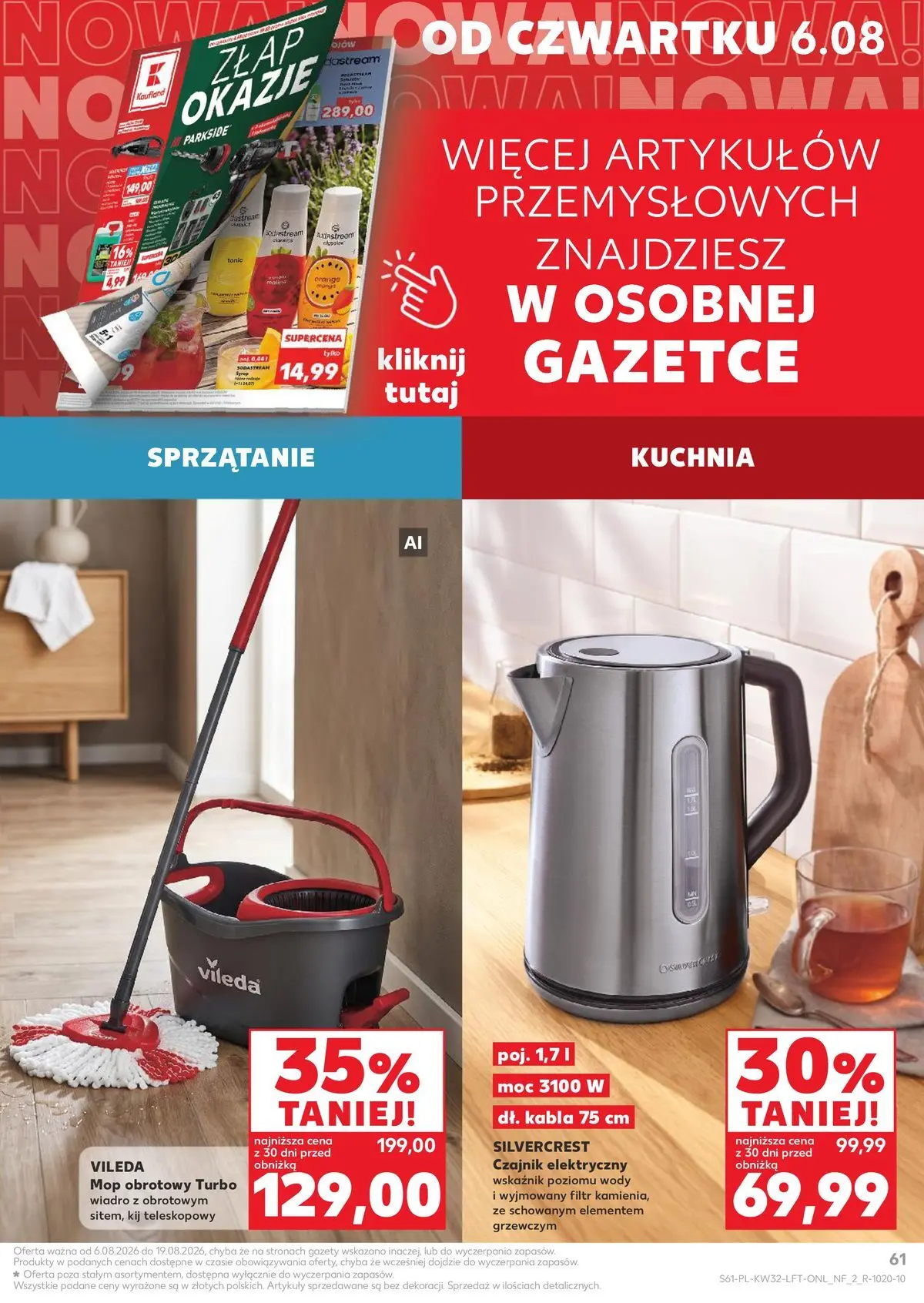 Kaufland gazetka od 06.08.2026 - od jutra PDF | Strona: 61 | Produkty: Czajnik, Mop obrotowy, Vileda, Sodastream