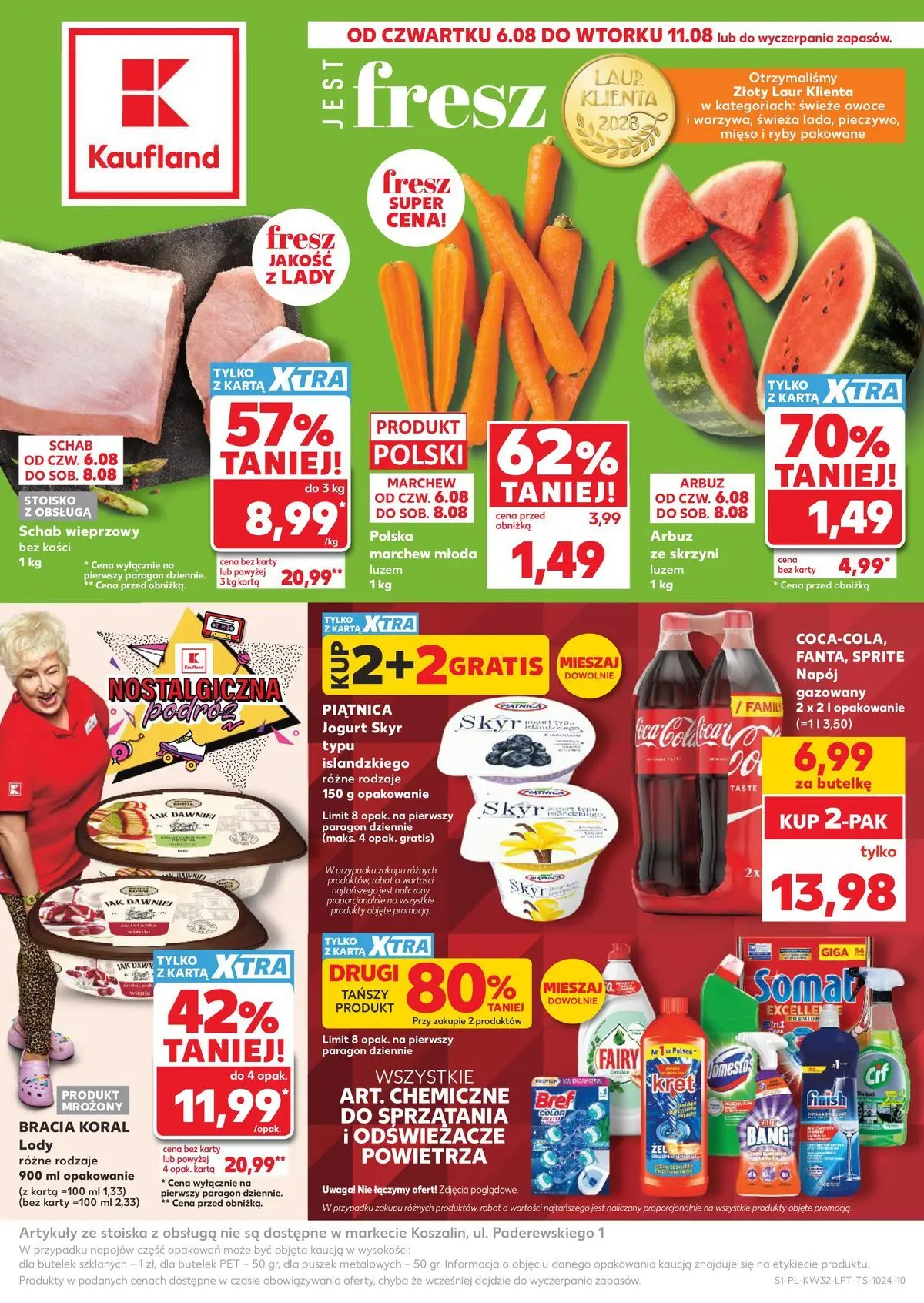 Kaufland gazetka od 06.08.2026 - od jutra PDF | Strona: 1 | Produkty: Schab, Mięso, Schab wieprzowy bez kości, Fairy