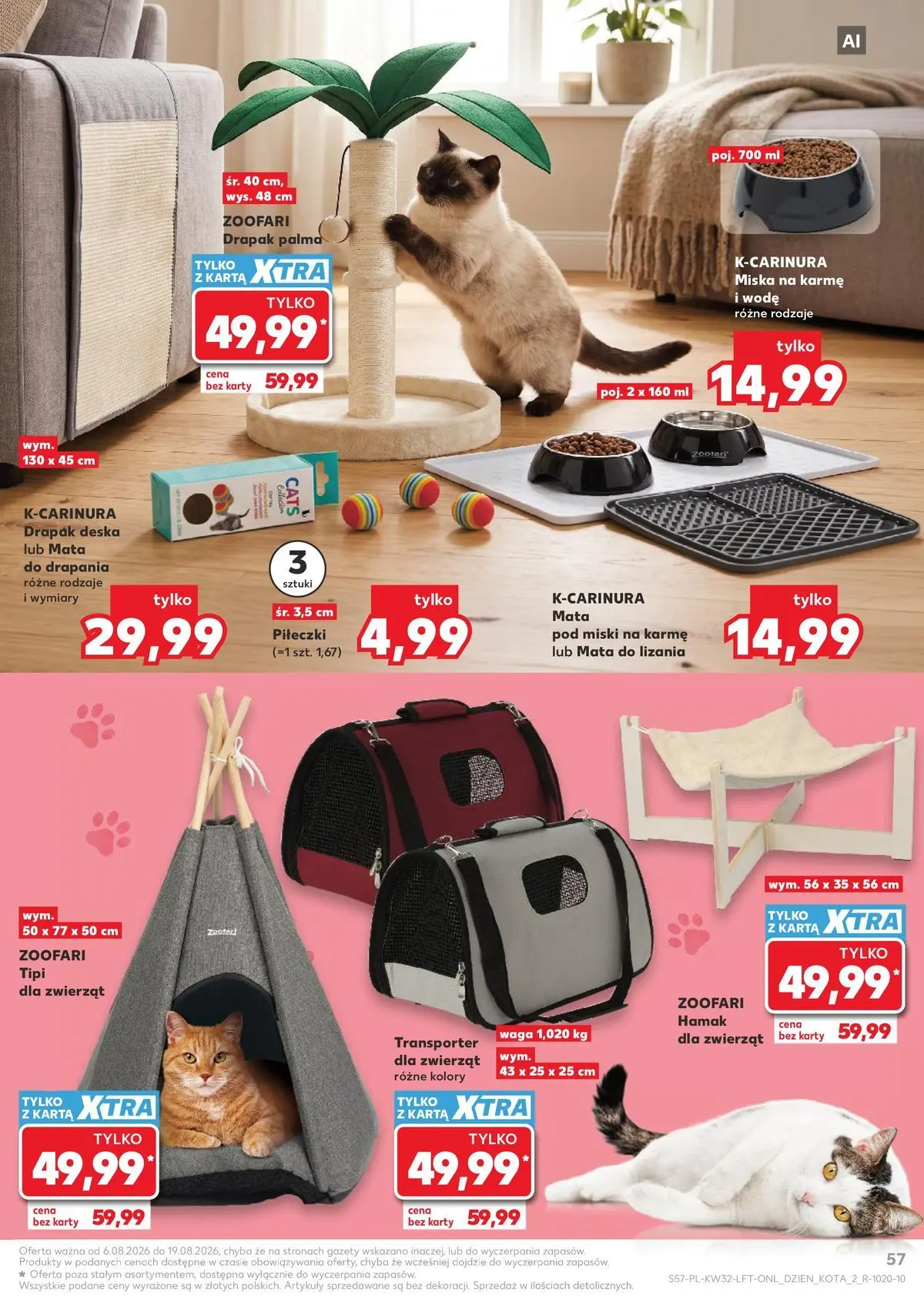 Kaufland gazetka od 06.08.2026 - od jutra PDF | Strona: 57 | Produkty: Karta, Drapak, Drapak dla kota, Hamak