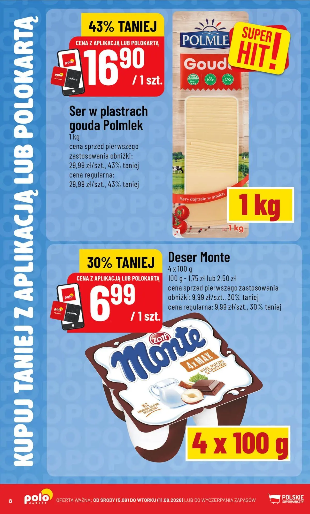 Nowa POLOmarket gazetka od jutra 05.08.2026 | Strona: 8 | Produkty: Sery, Ser, Czekolada
