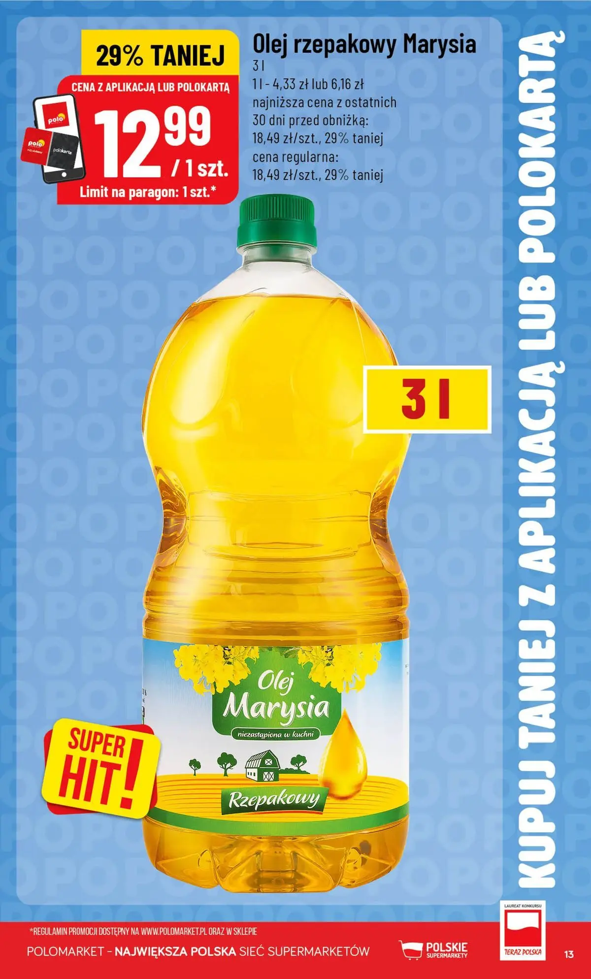 Nowa POLOmarket gazetka od jutra 05.08.2026 | Strona: 13 | Produkty: Olej rzepakowy, Olej