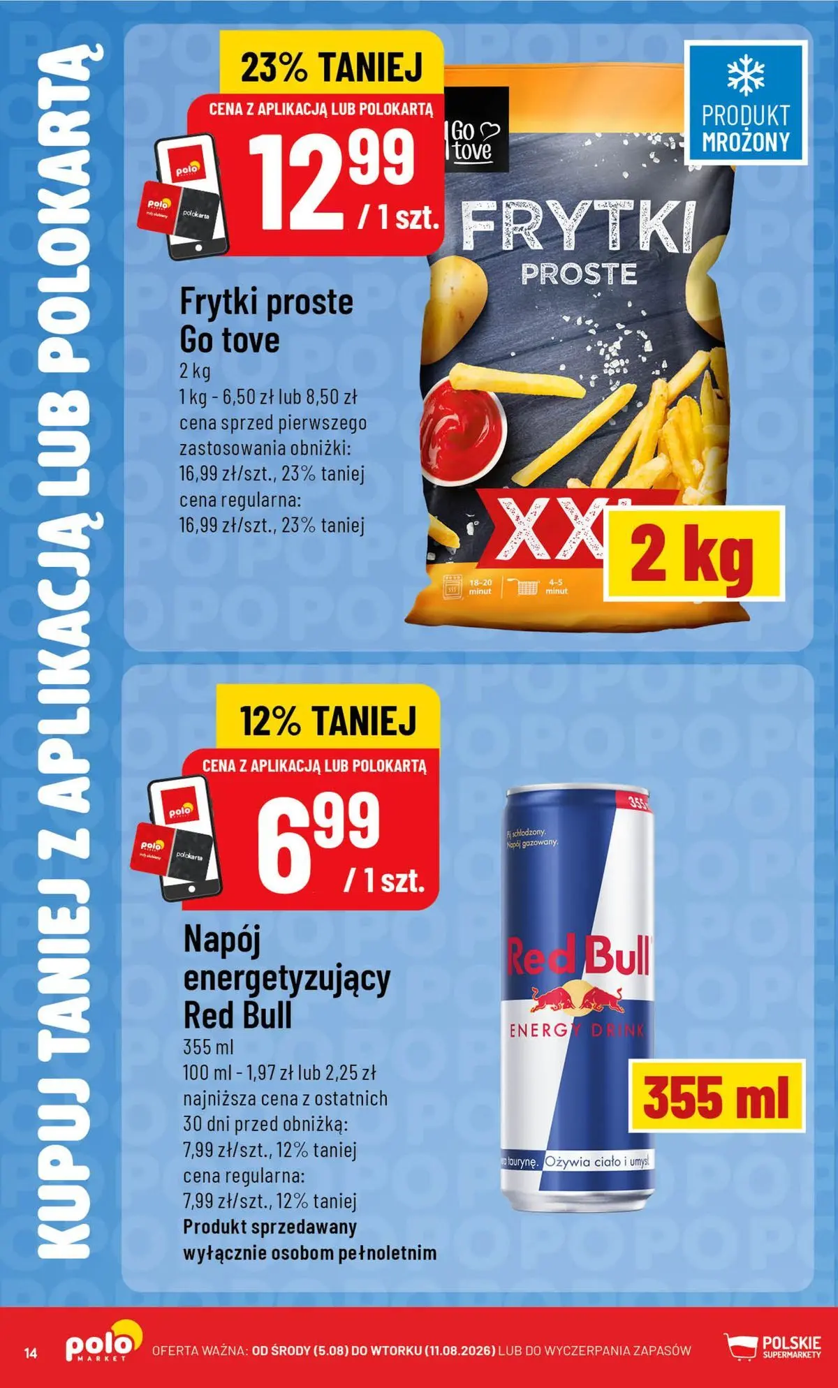 Nowa POLOmarket gazetka od jutra 05.08.2026 | Strona: 14 | Produkty: Red bull, Frytki