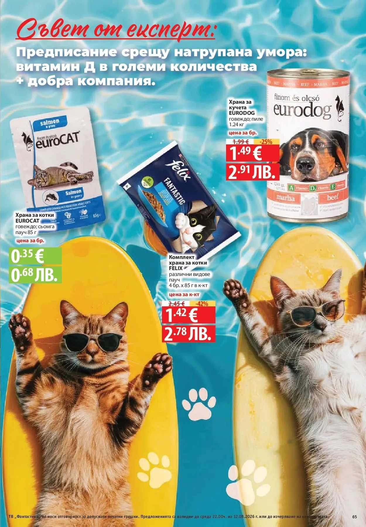Нова Фантастико брошура Пловдив от 06.08.2026 | Страница: 65 | Продукти: Пиле, Maillots et débardeurs Athlétisme, Храна за котки, Храна за кучета